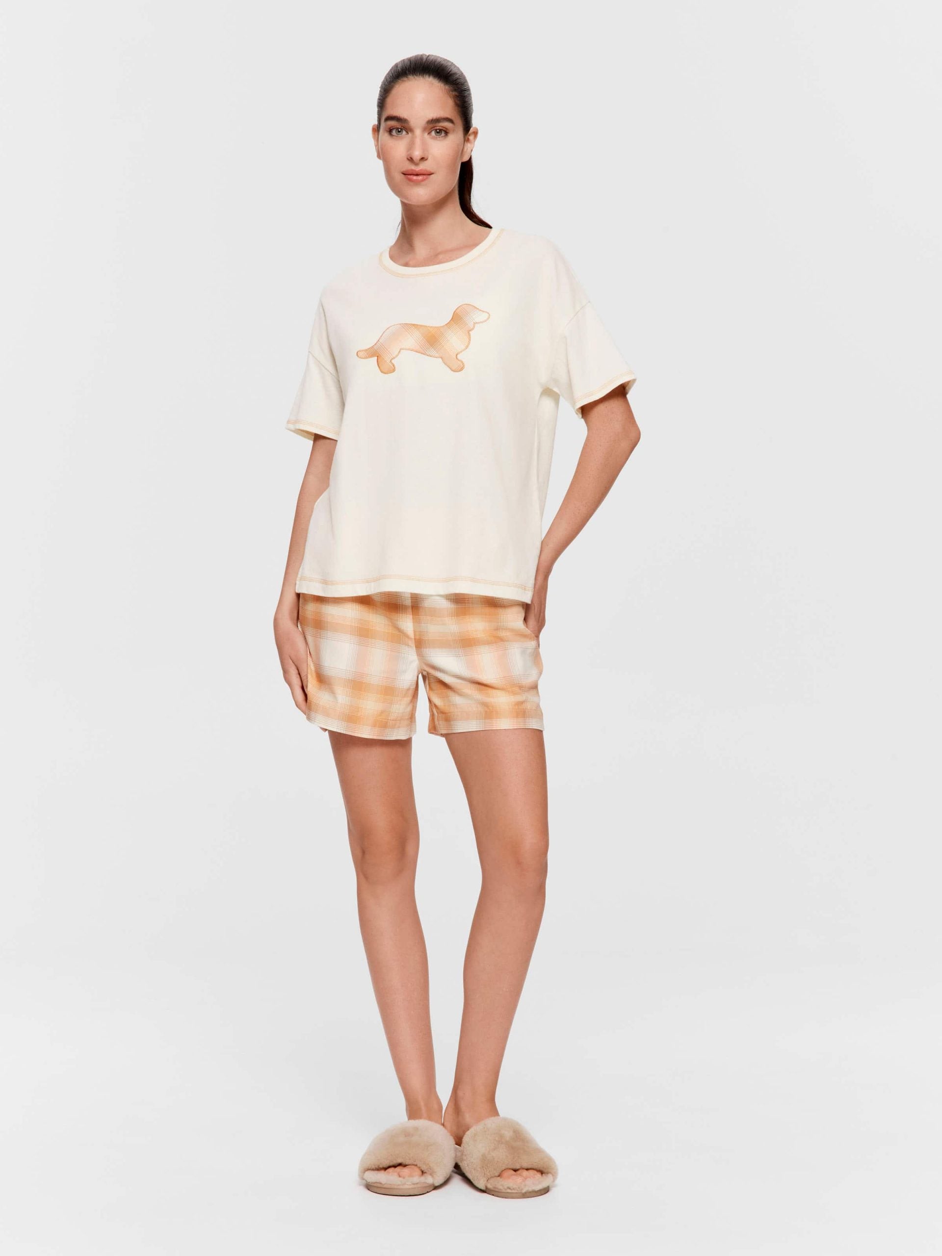 Contrast Check Penny Oversized Tee Oatmeal