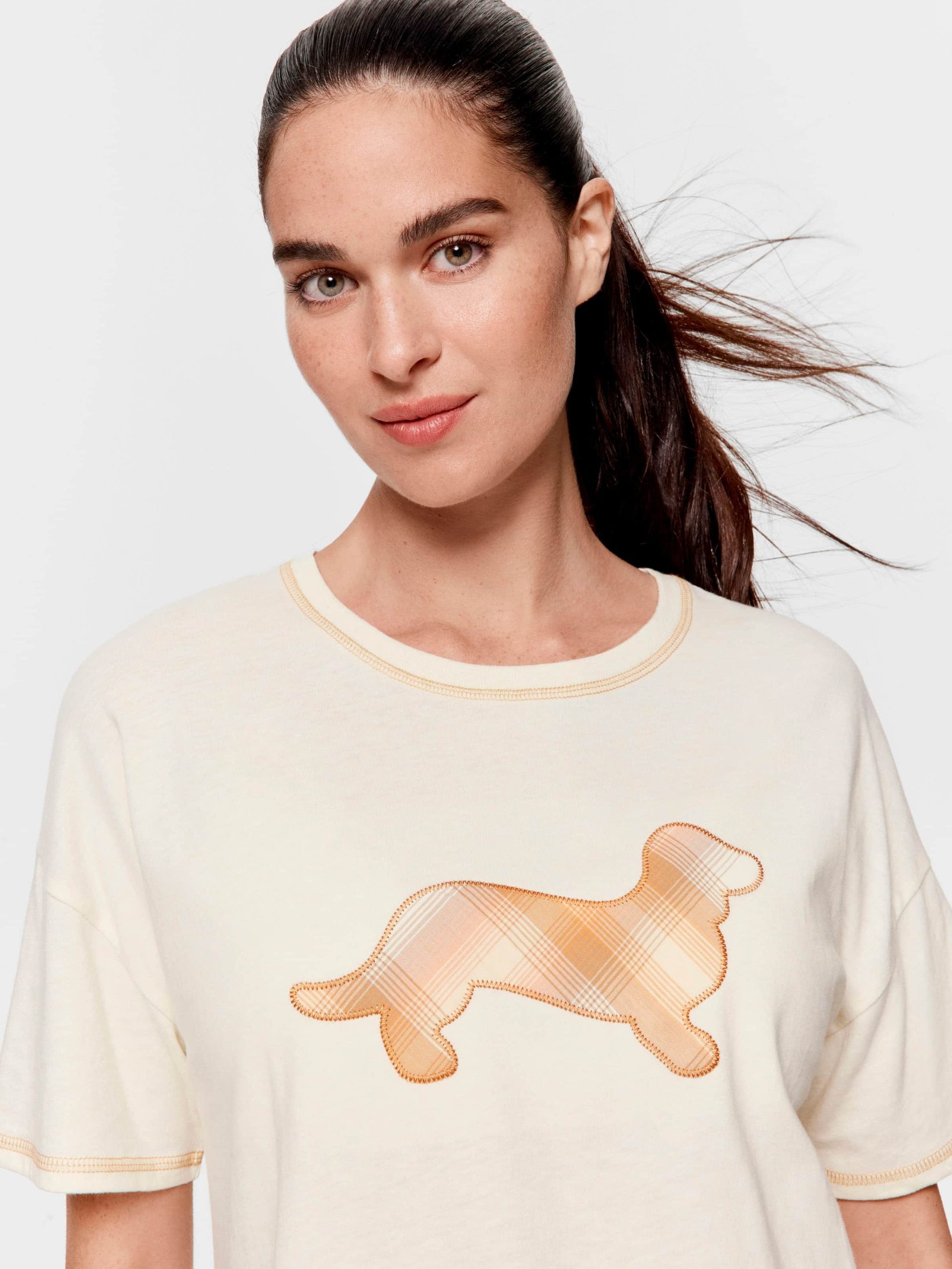 Contrast Check Penny Oversized Tee Oatmeal