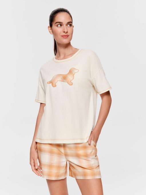 Contrast Check Penny Oversized Tee Oatmeal