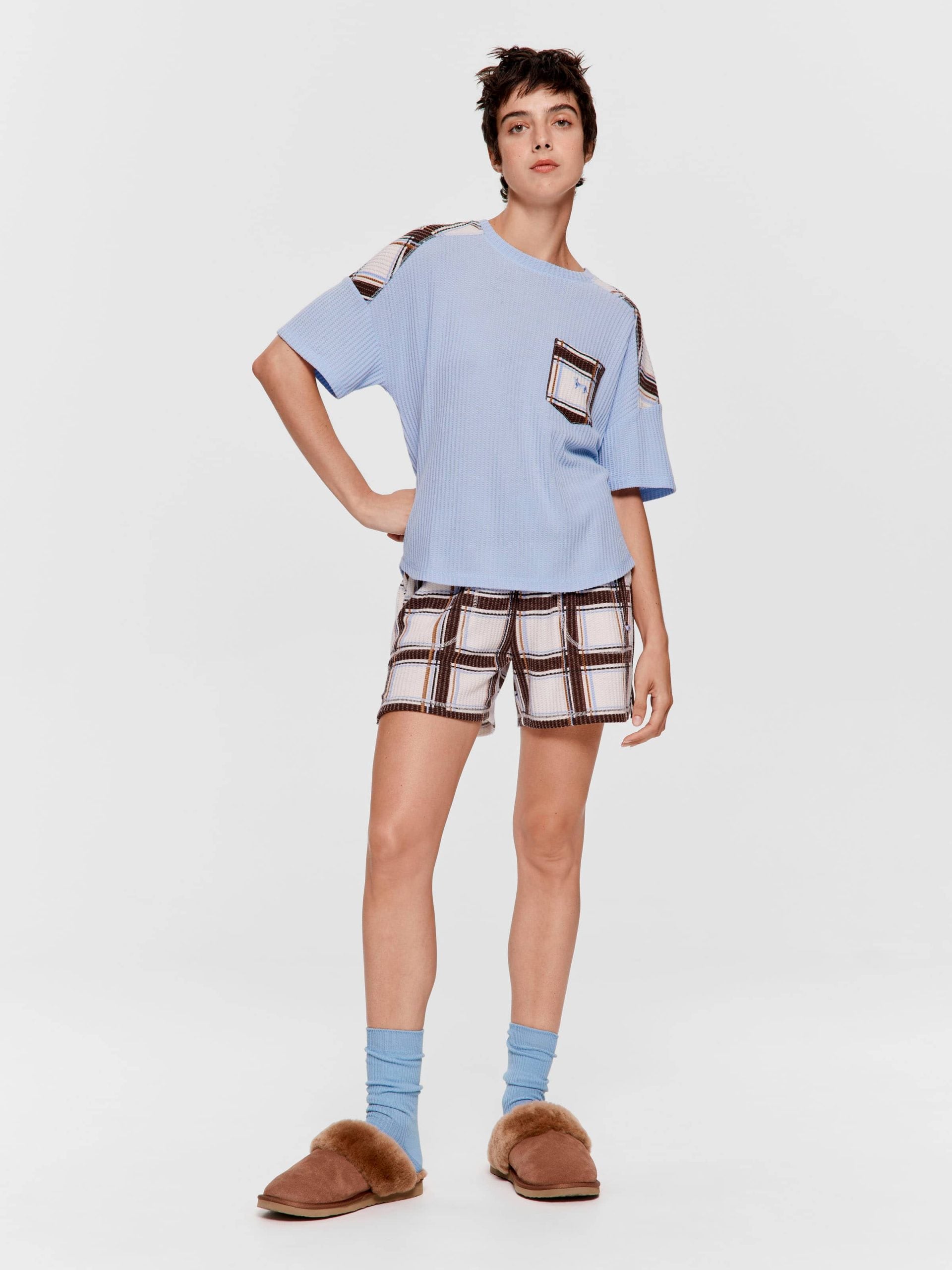 Waffle Check Oversized Tee Blue