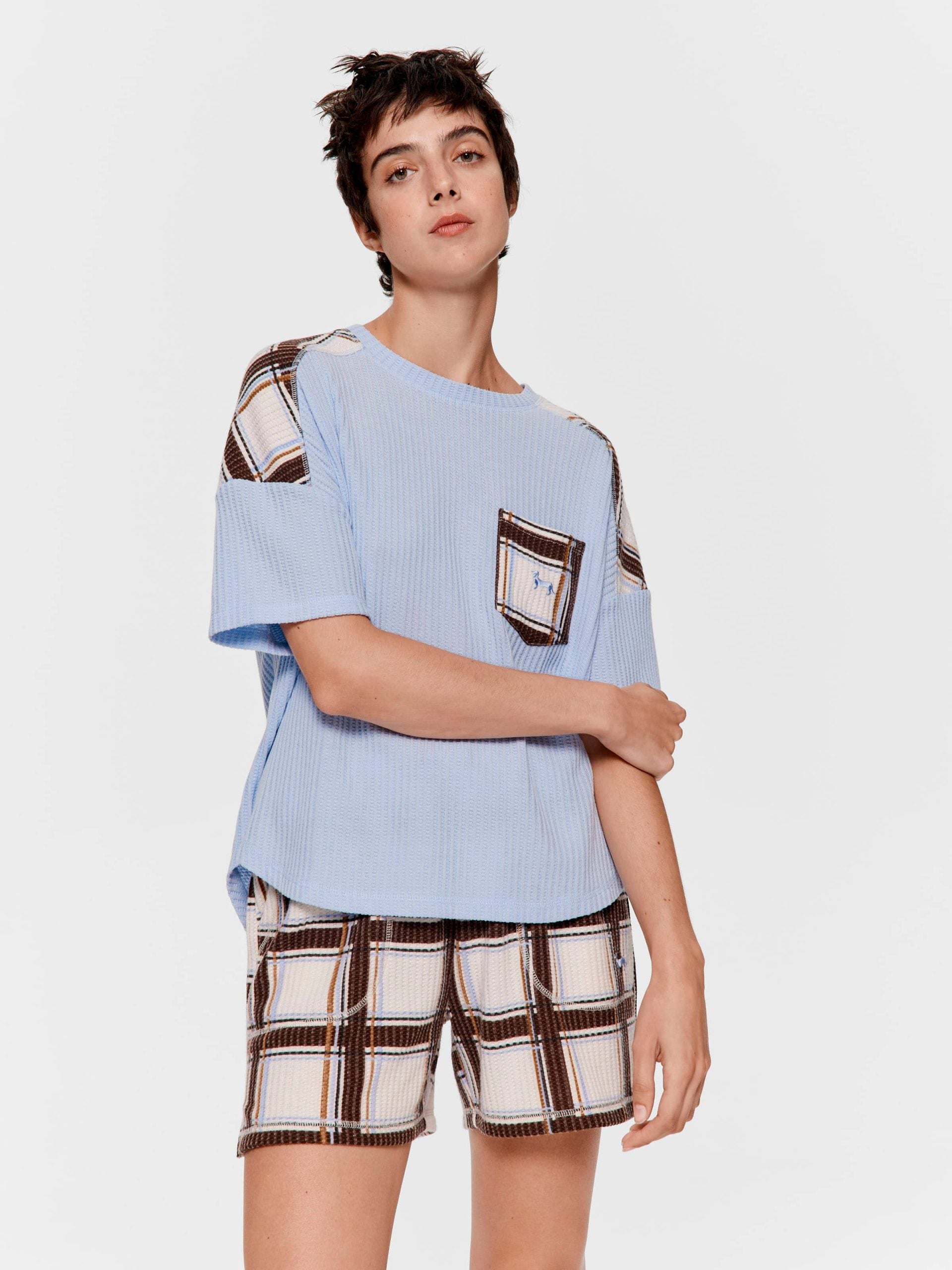Waffle Check Oversized Tee Blue
