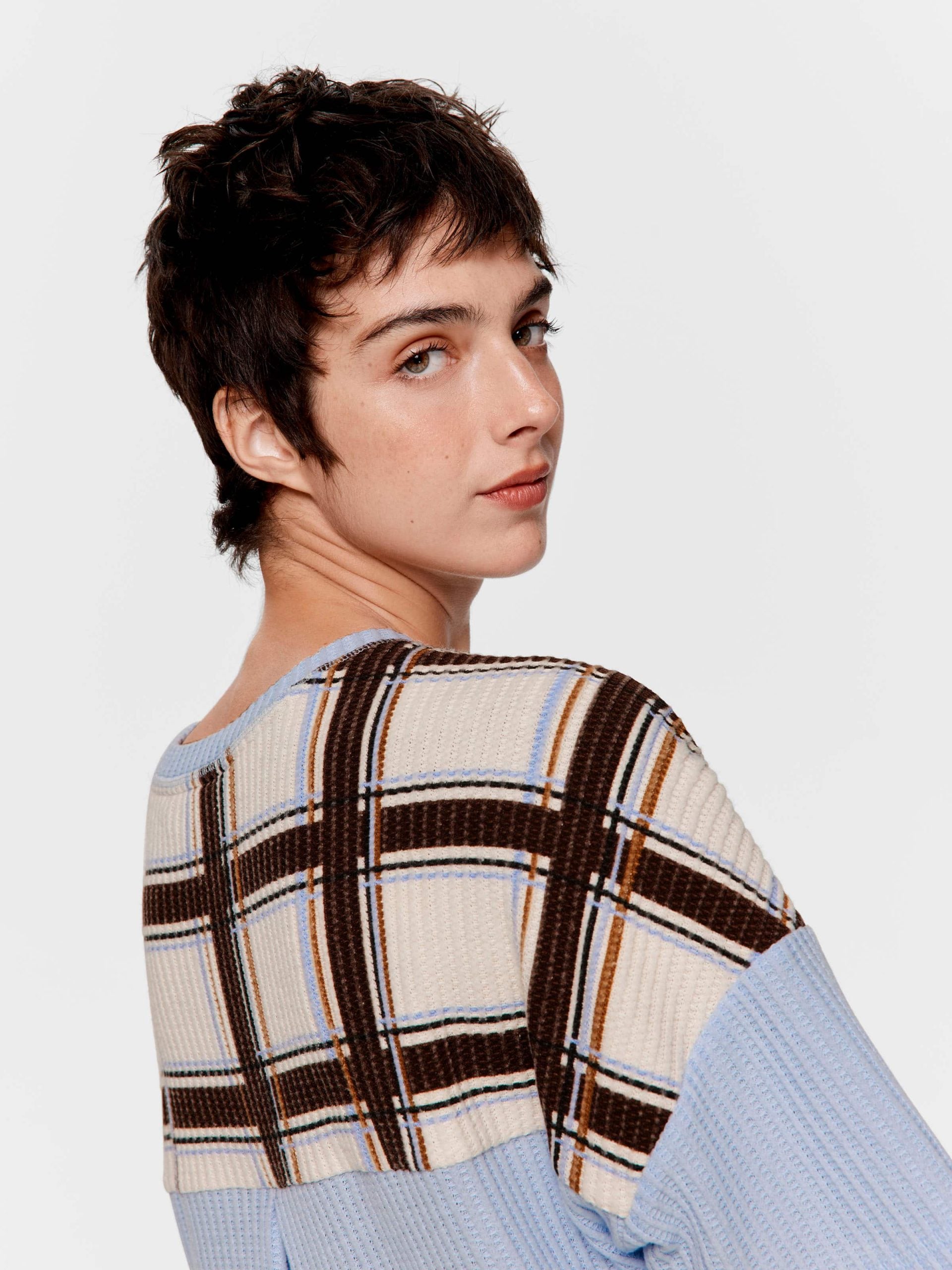 Waffle Check Oversized Tee Blue