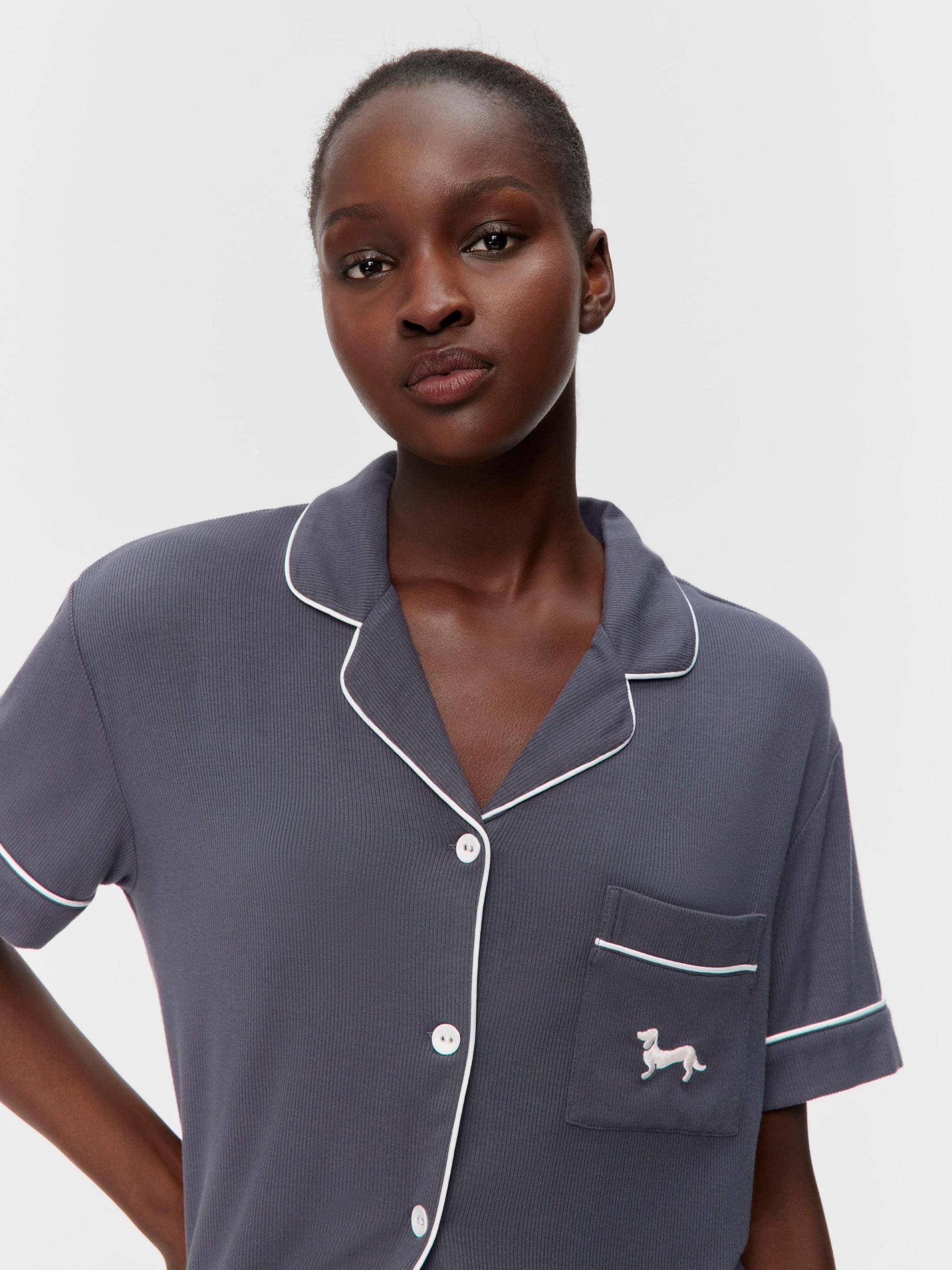Charcoal Bamboo Rib Shortie Pj Set Charcoal