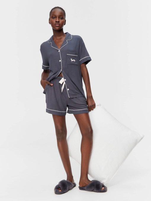 Charcoal Bamboo Rib Shortie Pj Set Charcoal