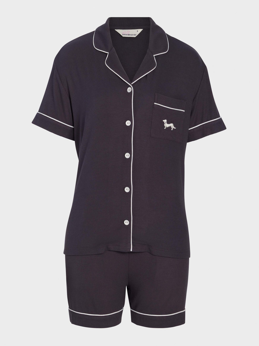 Charcoal Bamboo Rib Shortie Pj Set Charcoal