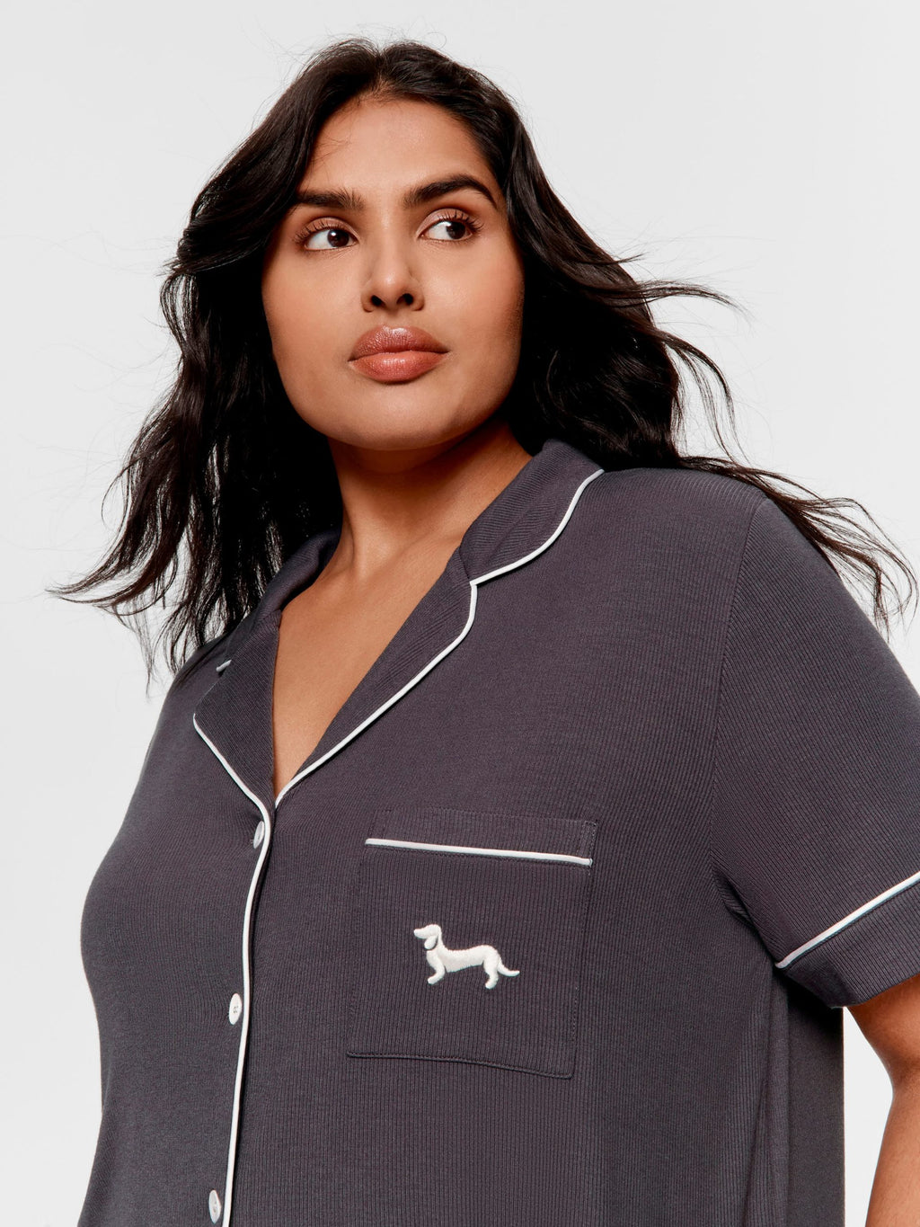 P.A. Plus Charcoal Bamboo Rib Shortie Pj Set Charcoal