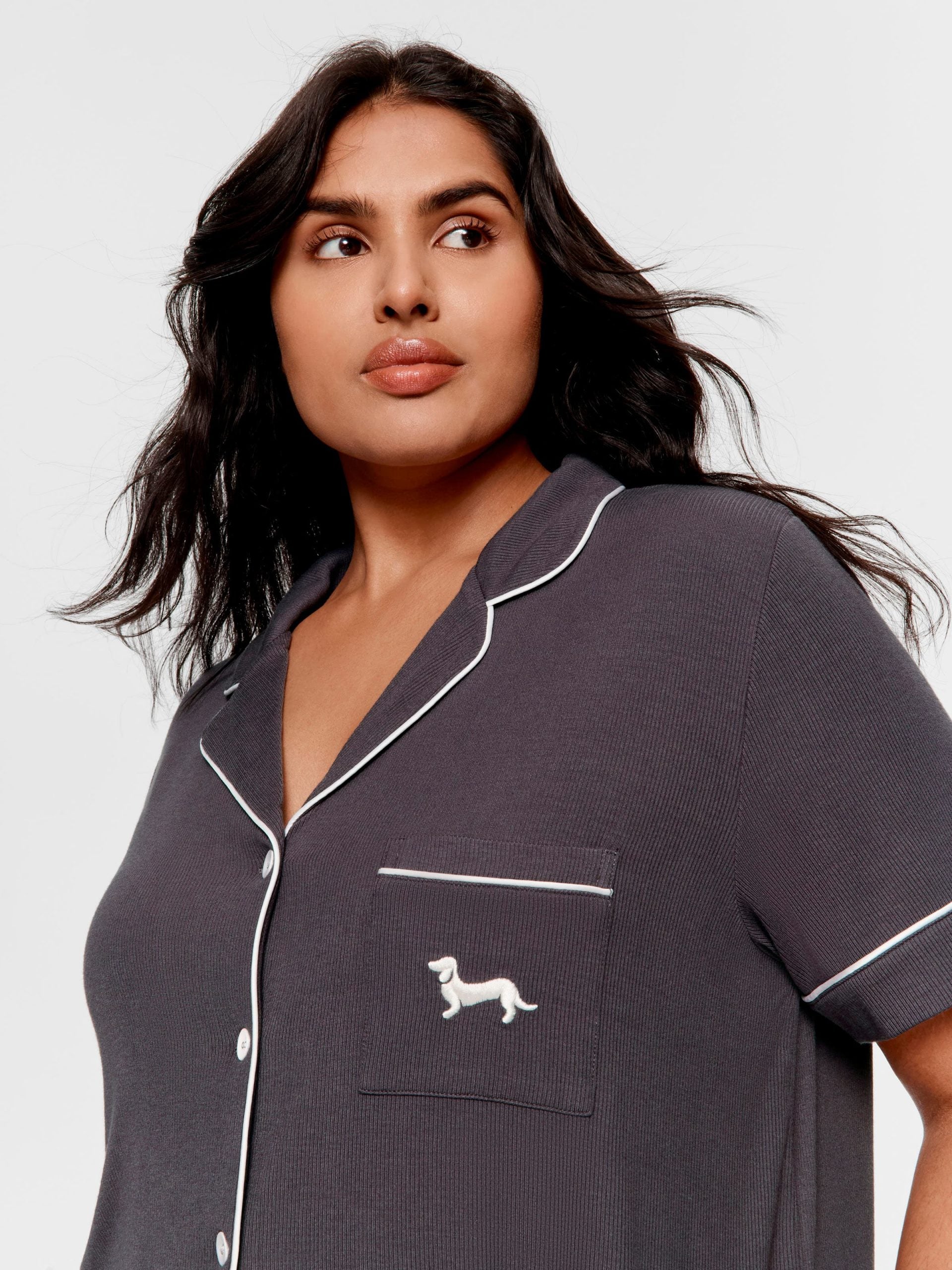 P.A. Plus Charcoal Bamboo Rib Shortie Pj Set Charcoal