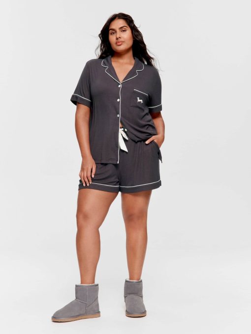 P.A. Plus Charcoal Bamboo Rib Shortie Pj Set Charcoal