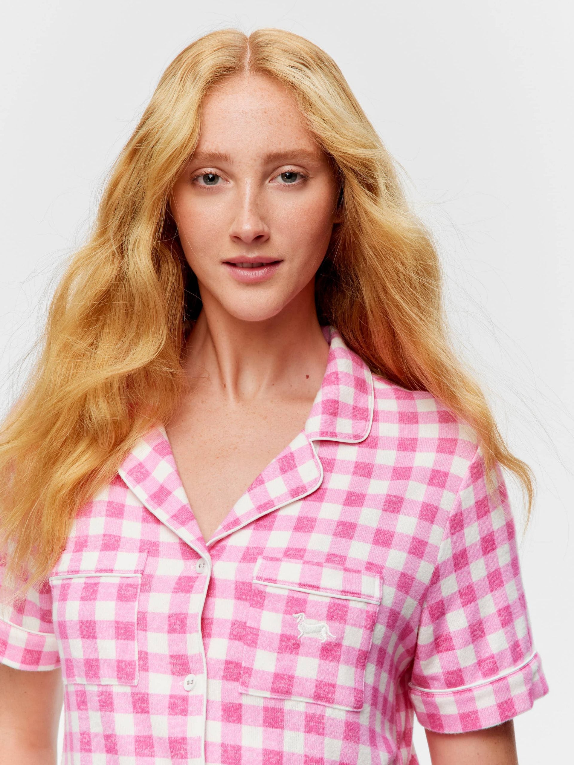 Pink Gingham Fuzzy Shortie Pj Set multi