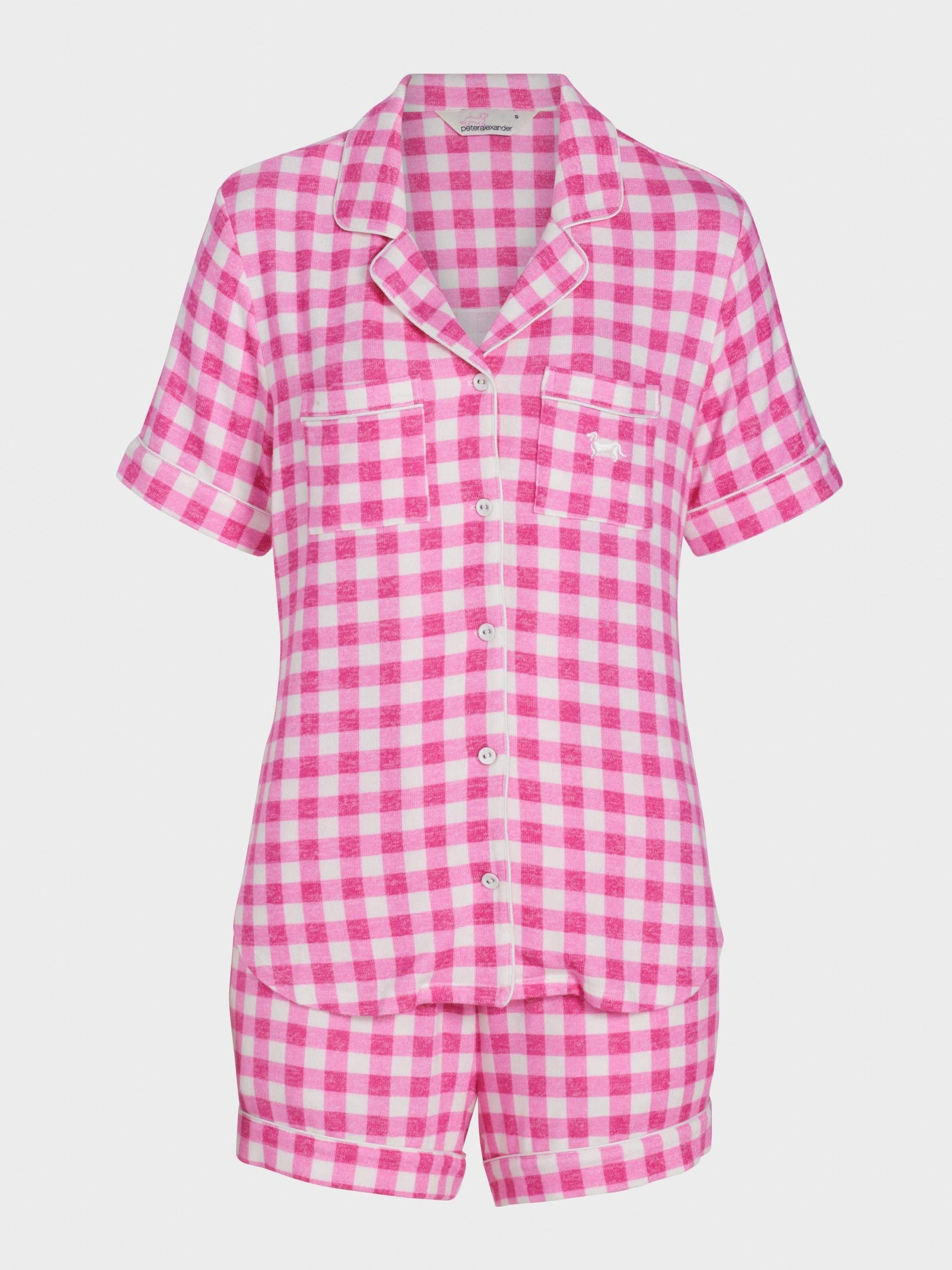 Pink Gingham Fuzzy Shortie Pj Set multi