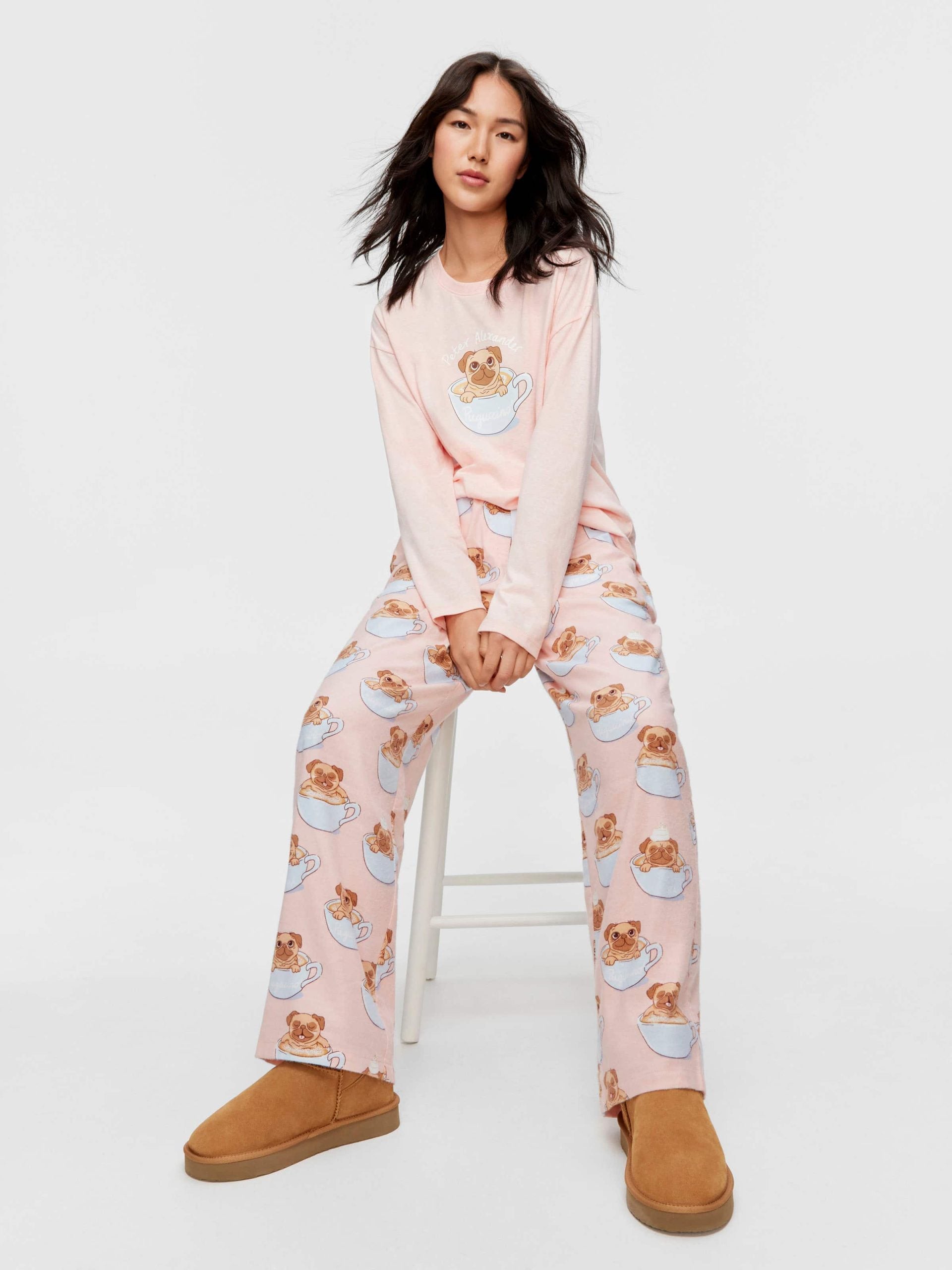 Pug In A Mug Long Pj Set Multi