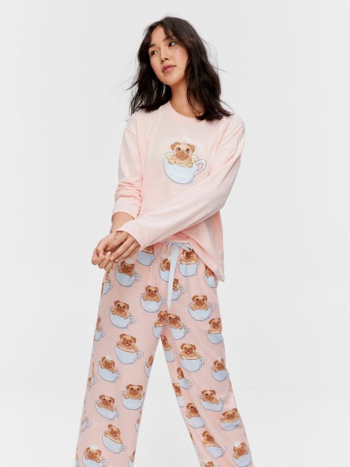 Pug In A Mug Long Pj Set Multi