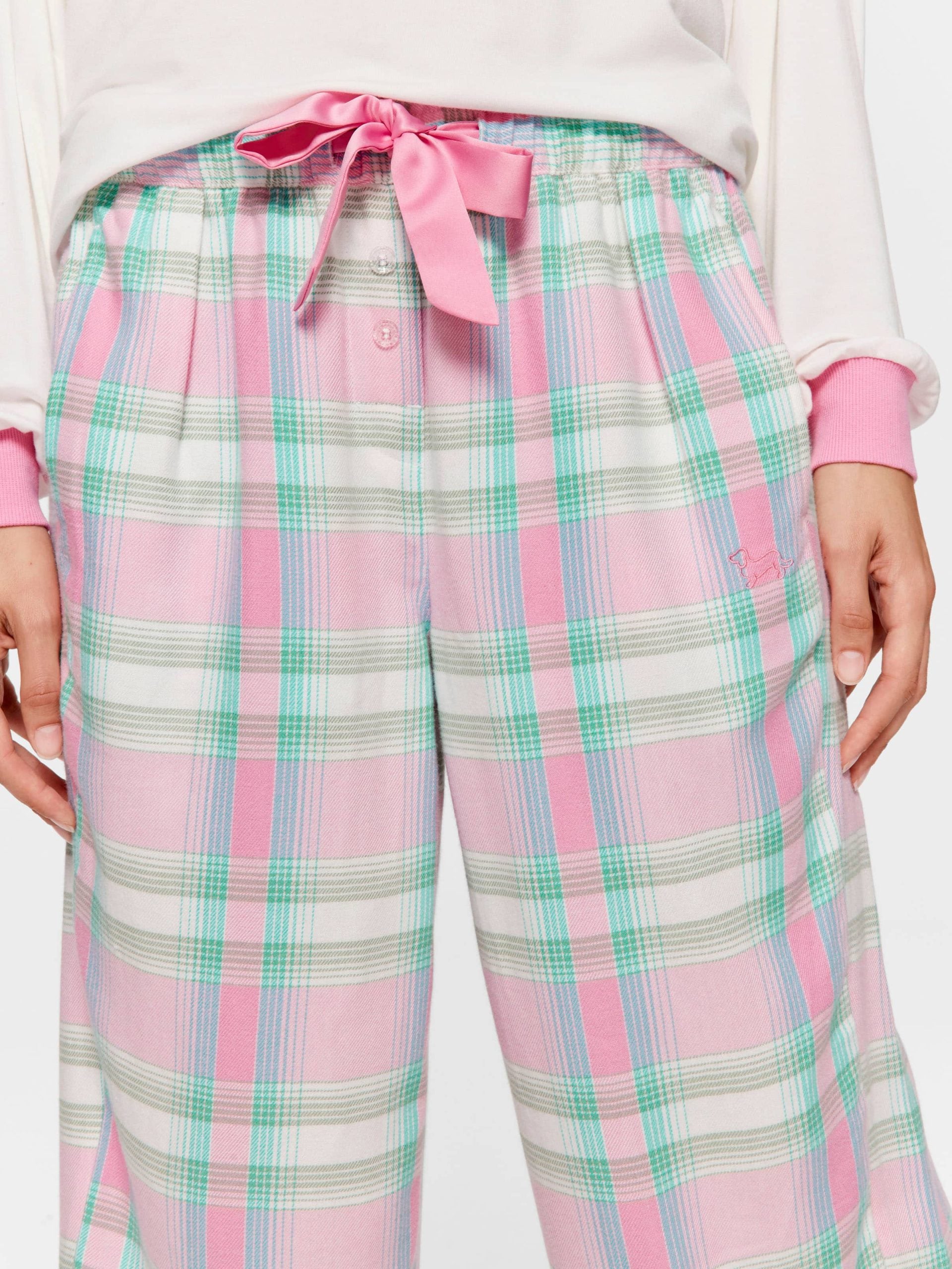 Pink Check Wide Leg Bamboo Flannelette Pj Pant Multi