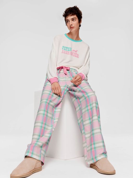 Pink Check Wide Leg Bamboo Flannelette Pj Pant Multi