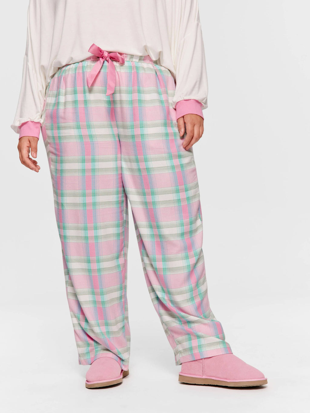 P.A. Plus Pink Check Wide Leg Bamboo Flannelette Pj Pant Multi