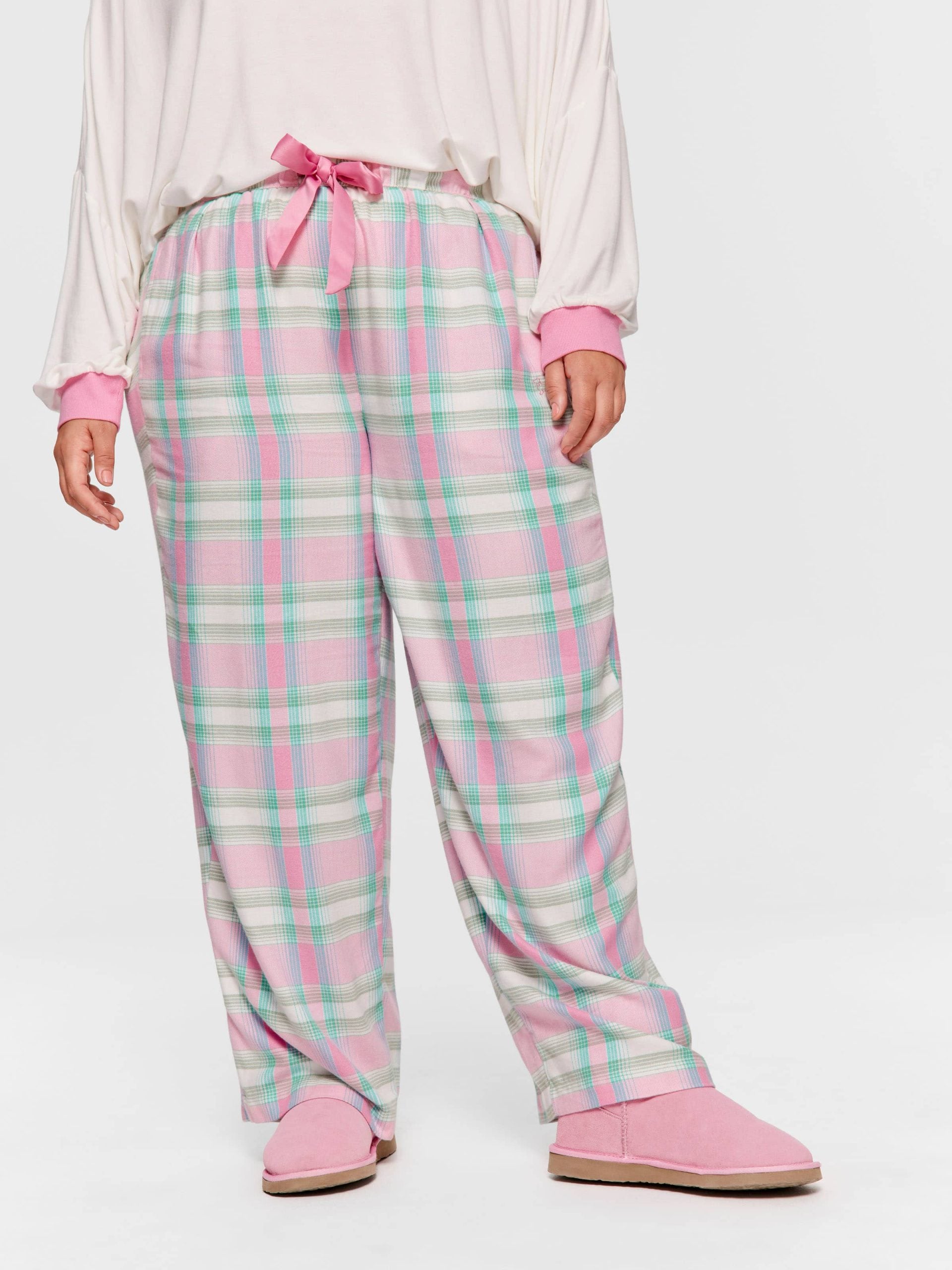 P.A. Plus Pink Check Wide Leg Bamboo Flannelette Pj Pant Multi
