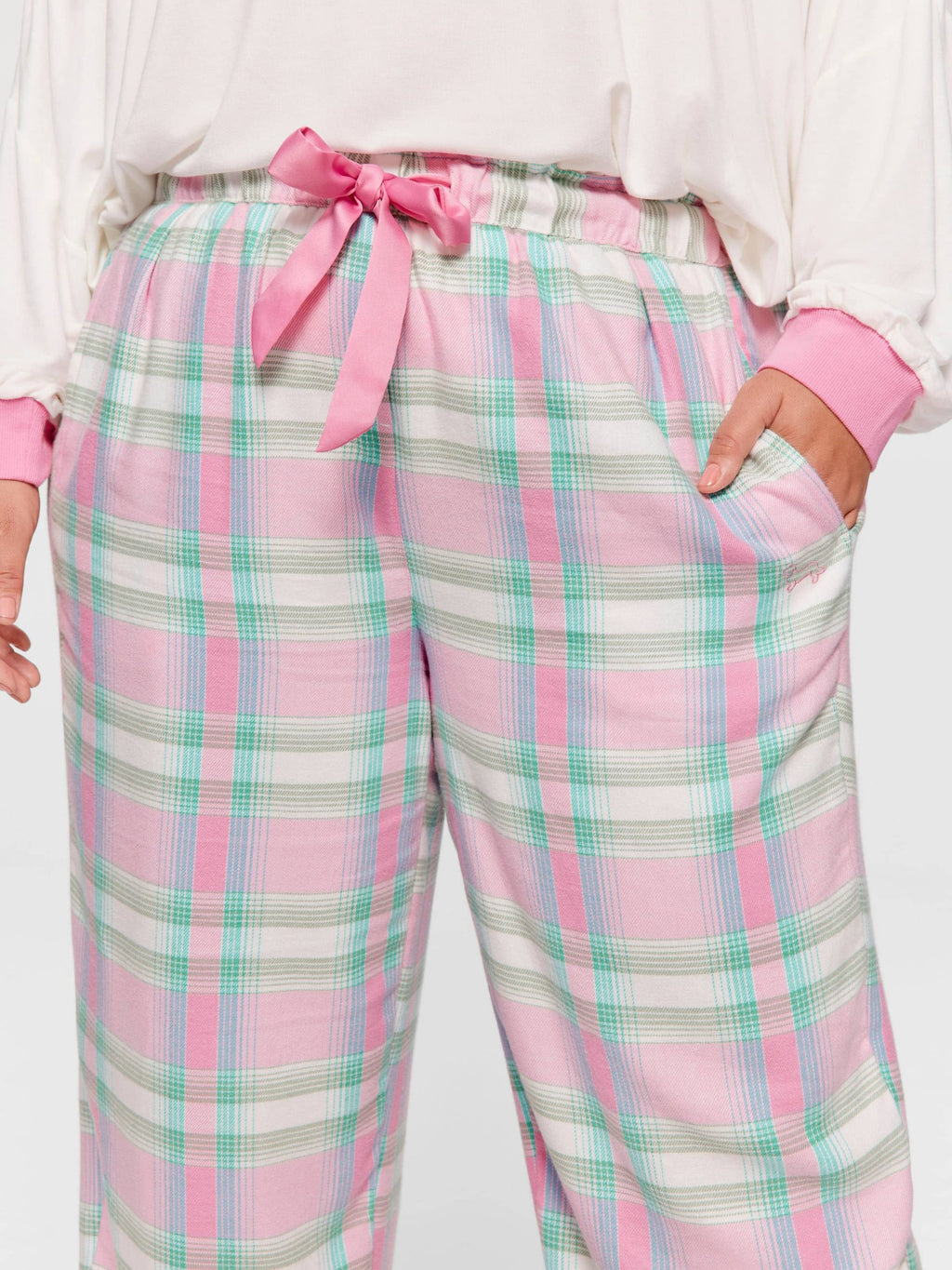 P.A. Plus Pink Check Wide Leg Bamboo Flannelette Pj Pant Multi
