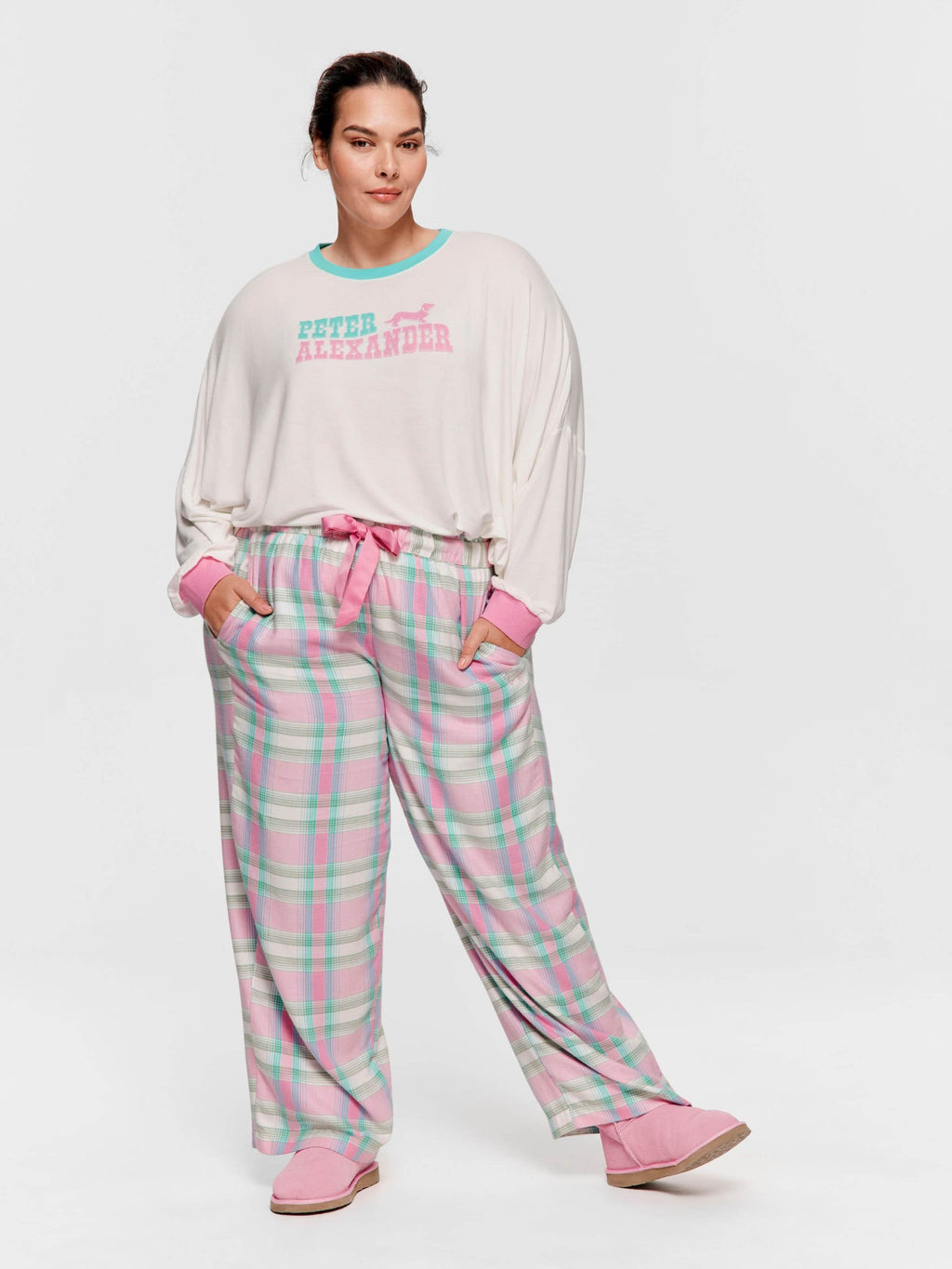 P.A. Plus Pink Check Wide Leg Bamboo Flannelette Pj Pant Multi