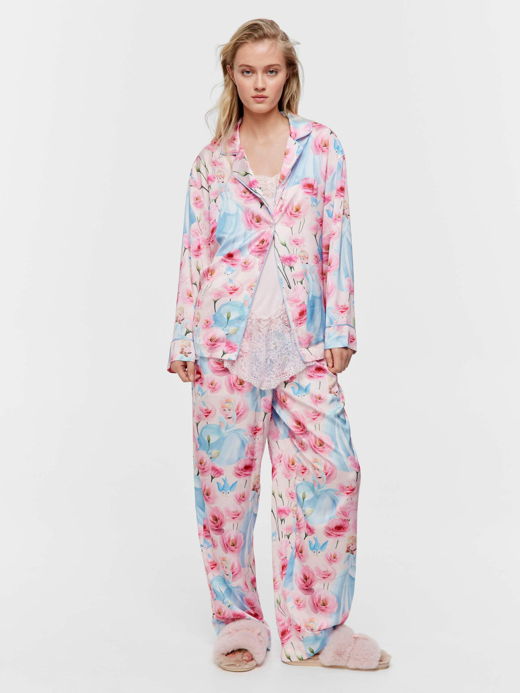 Disney Cinderella Rose Satin Long Pj Set Multi