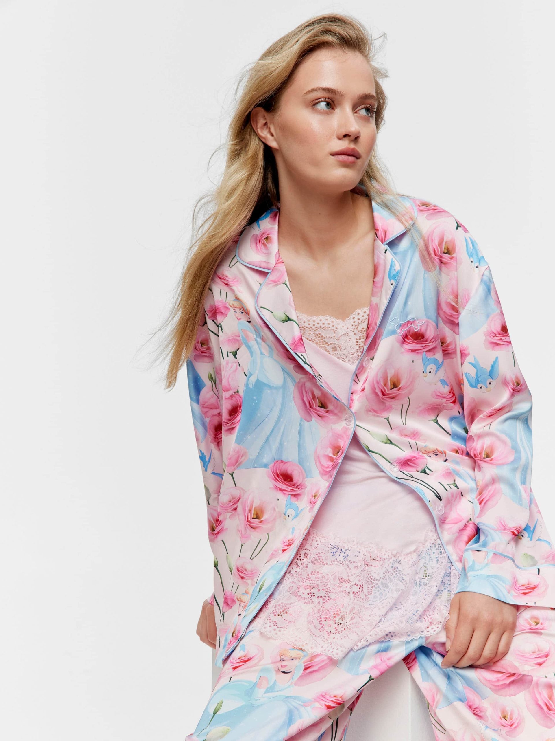 Disney Cinderella Rose Satin Long Pj Set Multi