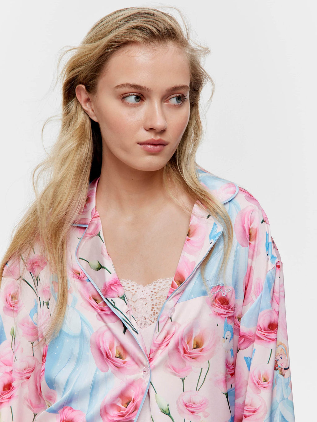 Disney Cinderella Rose Satin Long Pj Set Multi