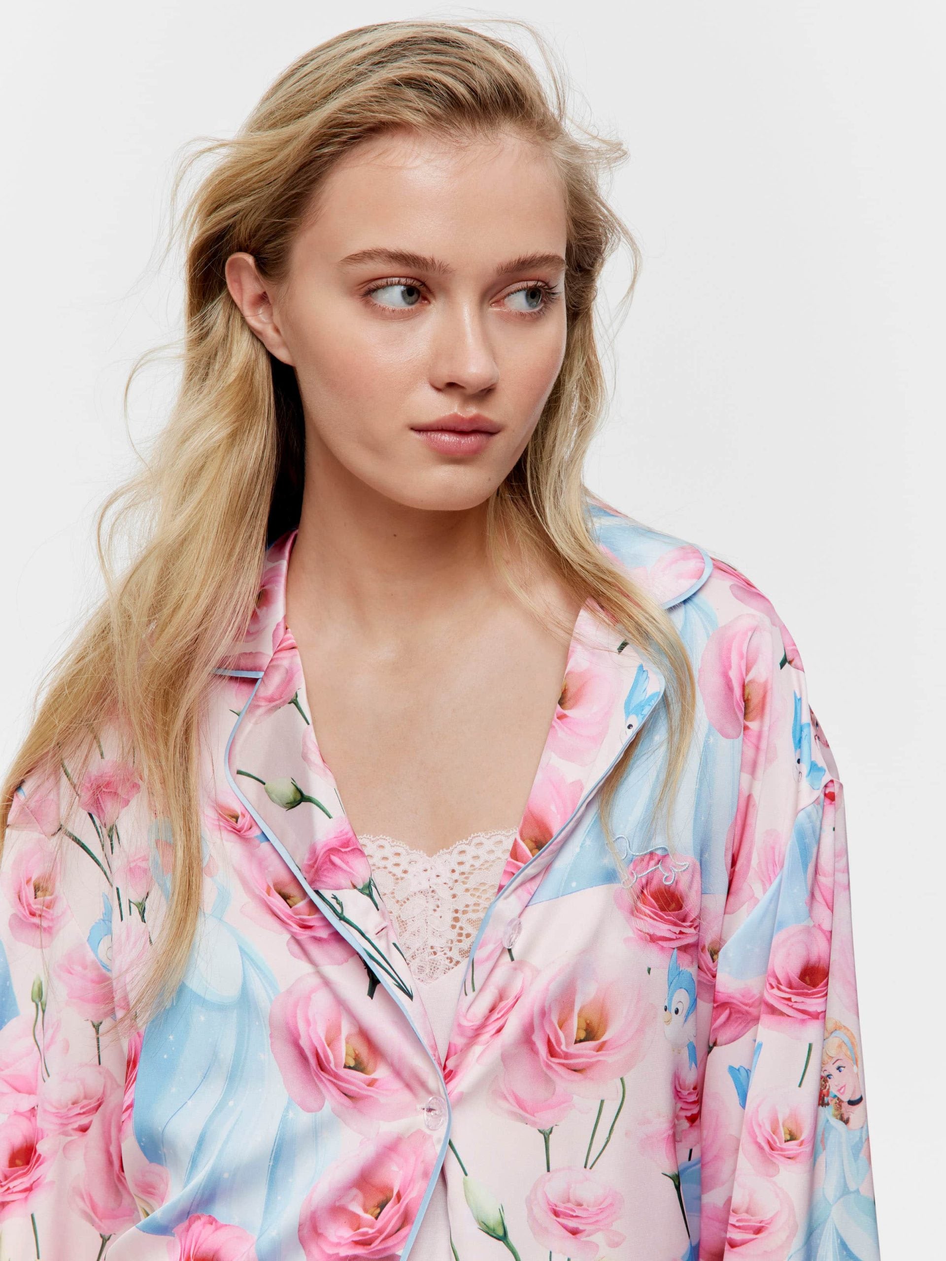 Disney Cinderella Rose Satin Long Pj Set Multi