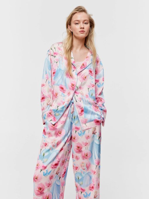 Disney Cinderella Rose Satin Long Pj Set Multi