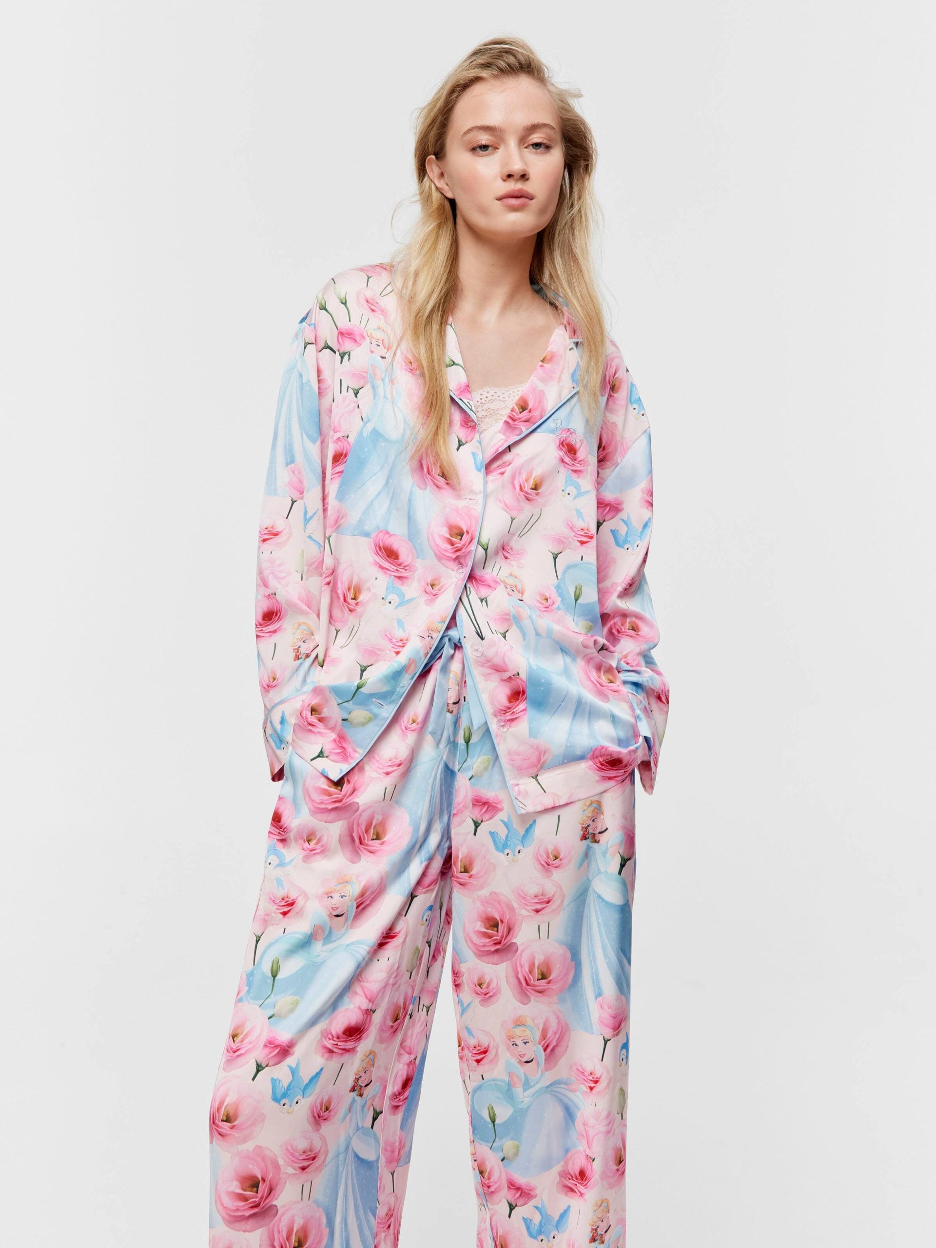 Disney Cinderella Rose Satin Long Pj Set Multi