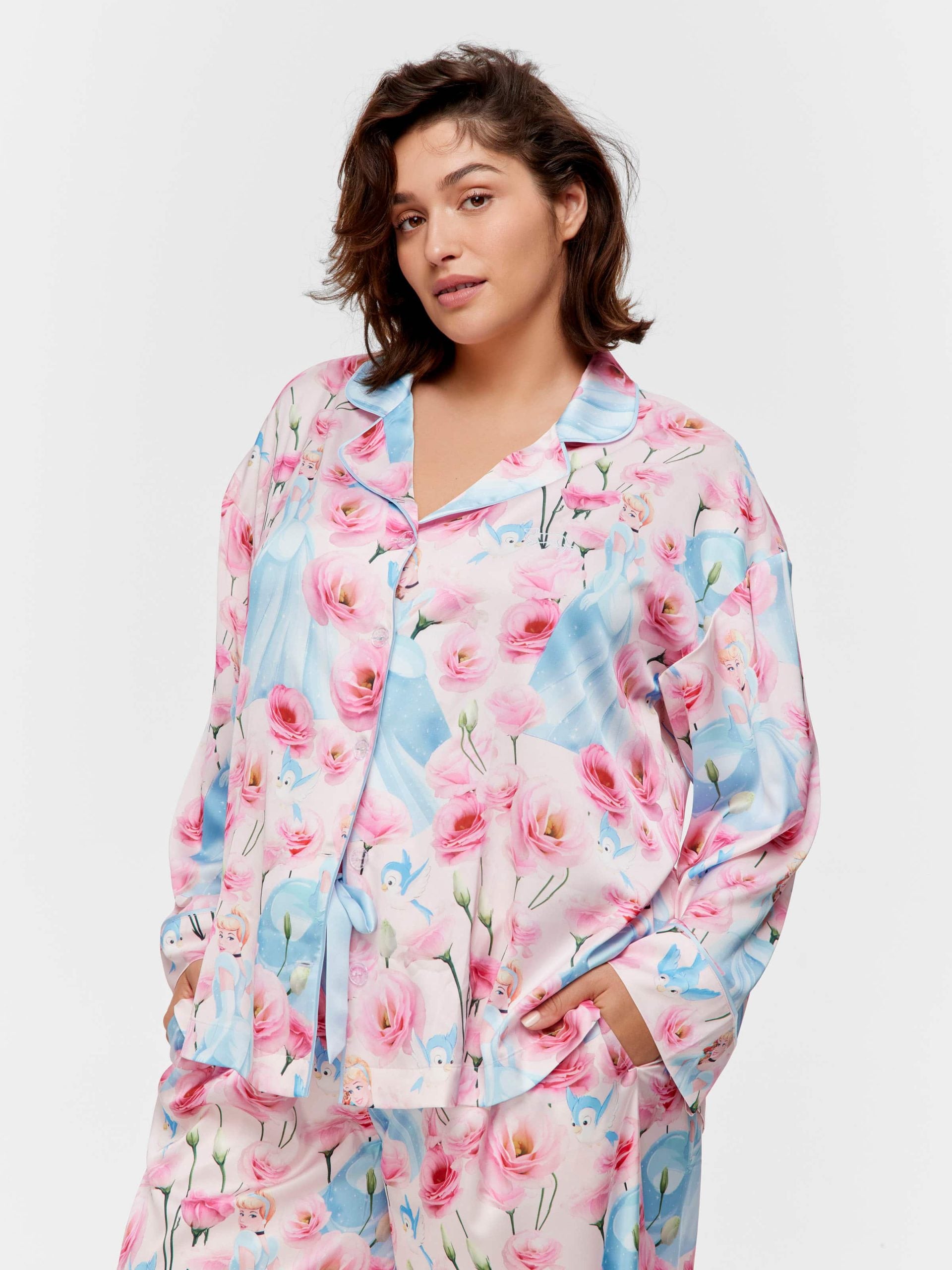 P.A. Plus Disney Cinderella Rose Satin Long Pj Set Multi