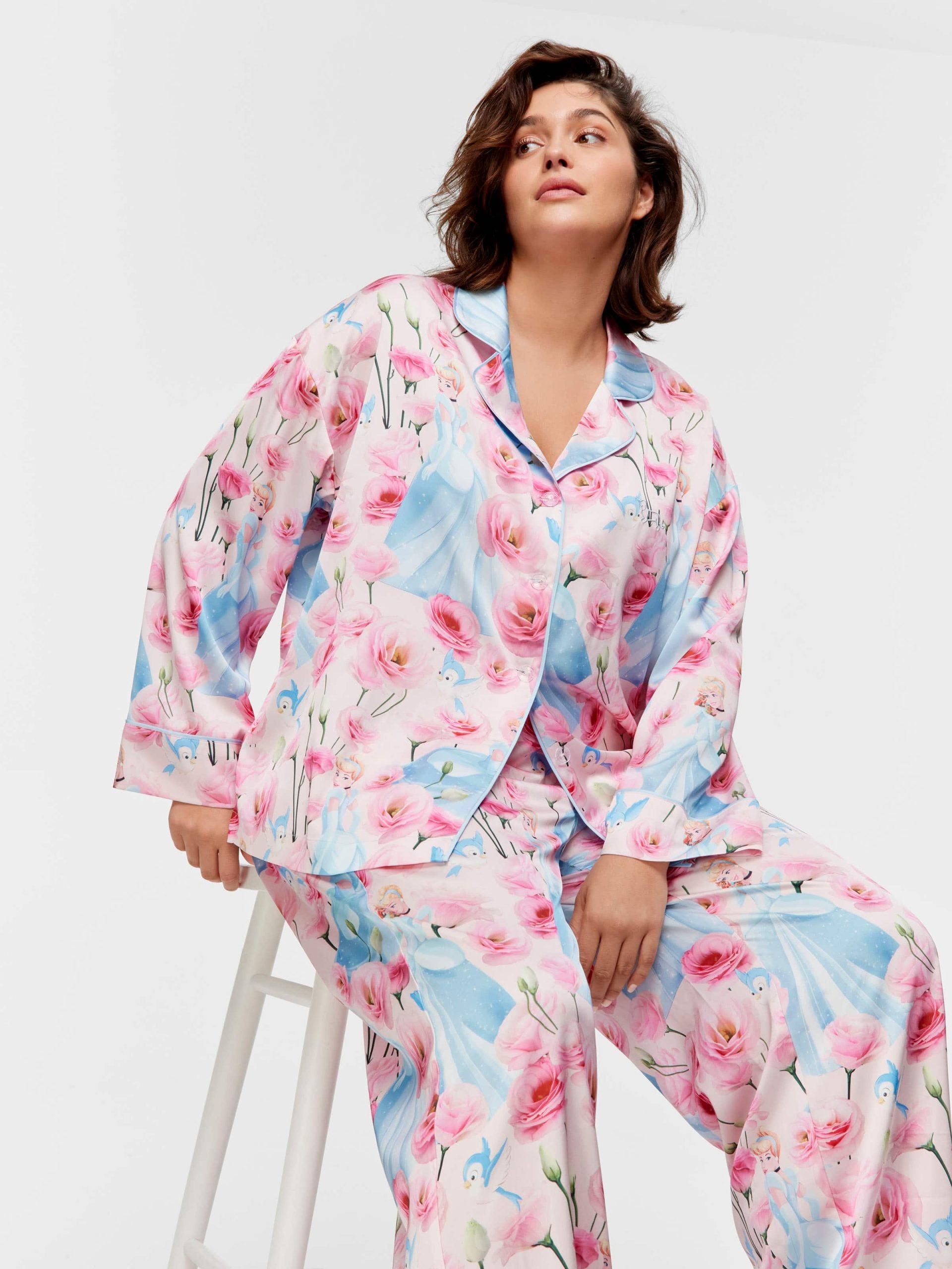 P.A. Plus Disney Cinderella Rose Satin Long Pj Set Multi