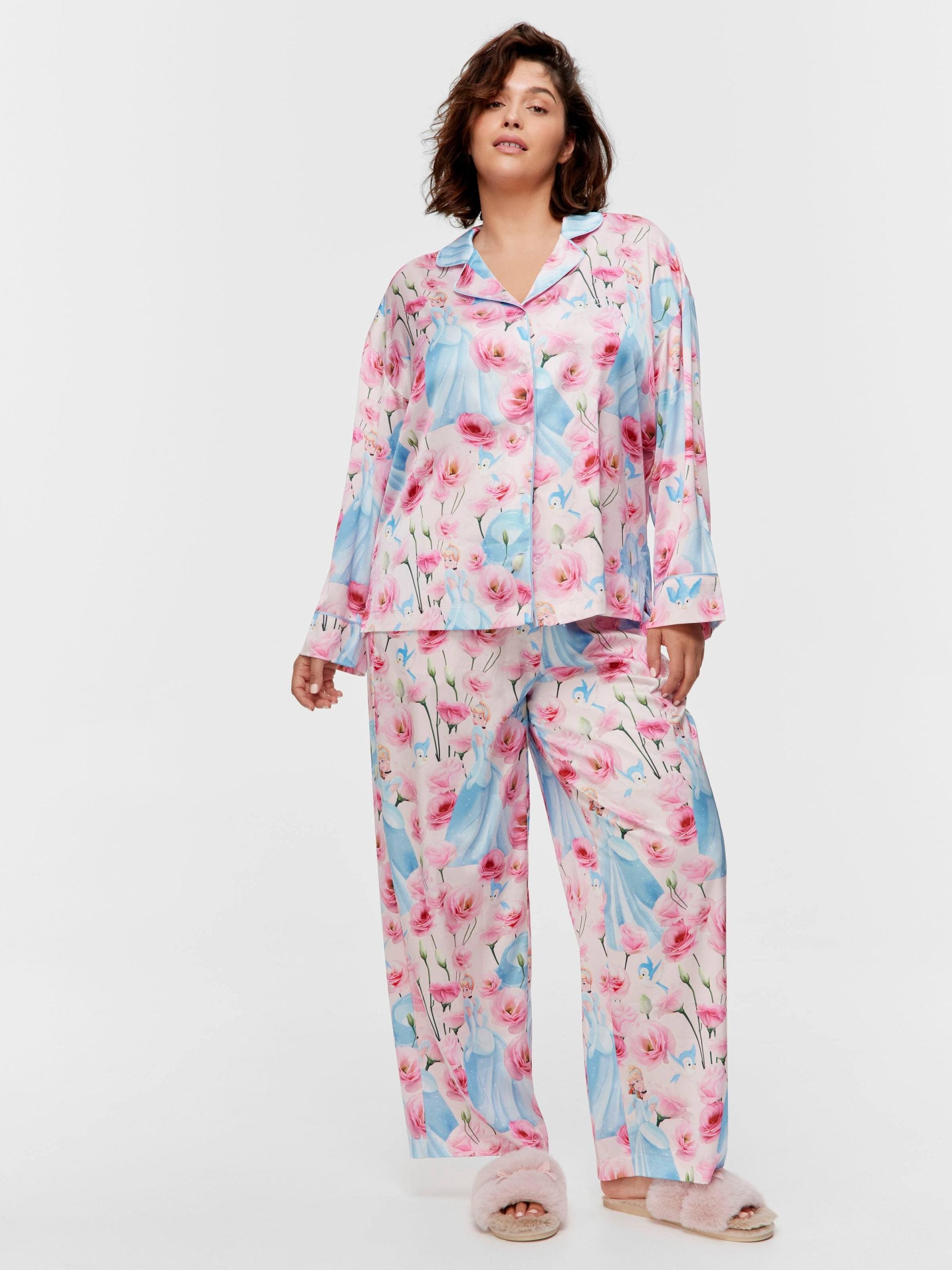 P.A. Plus Disney Cinderella Rose Satin Long Pj Set Multi