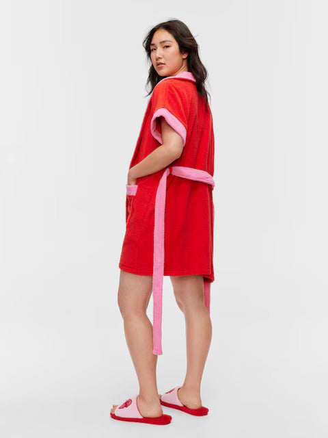 Red & Pink 100% Cotton Towelling Gown