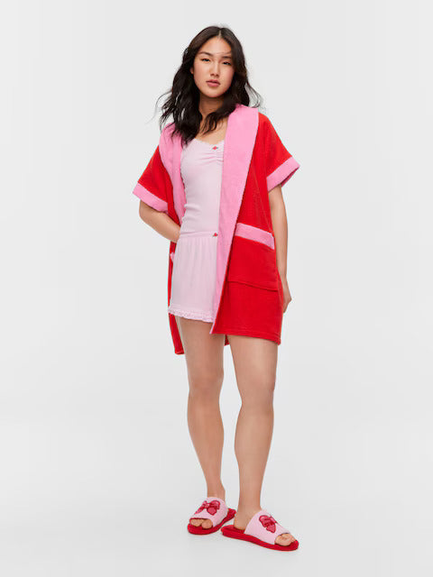 Red & Pink 100% Cotton Towelling Gown