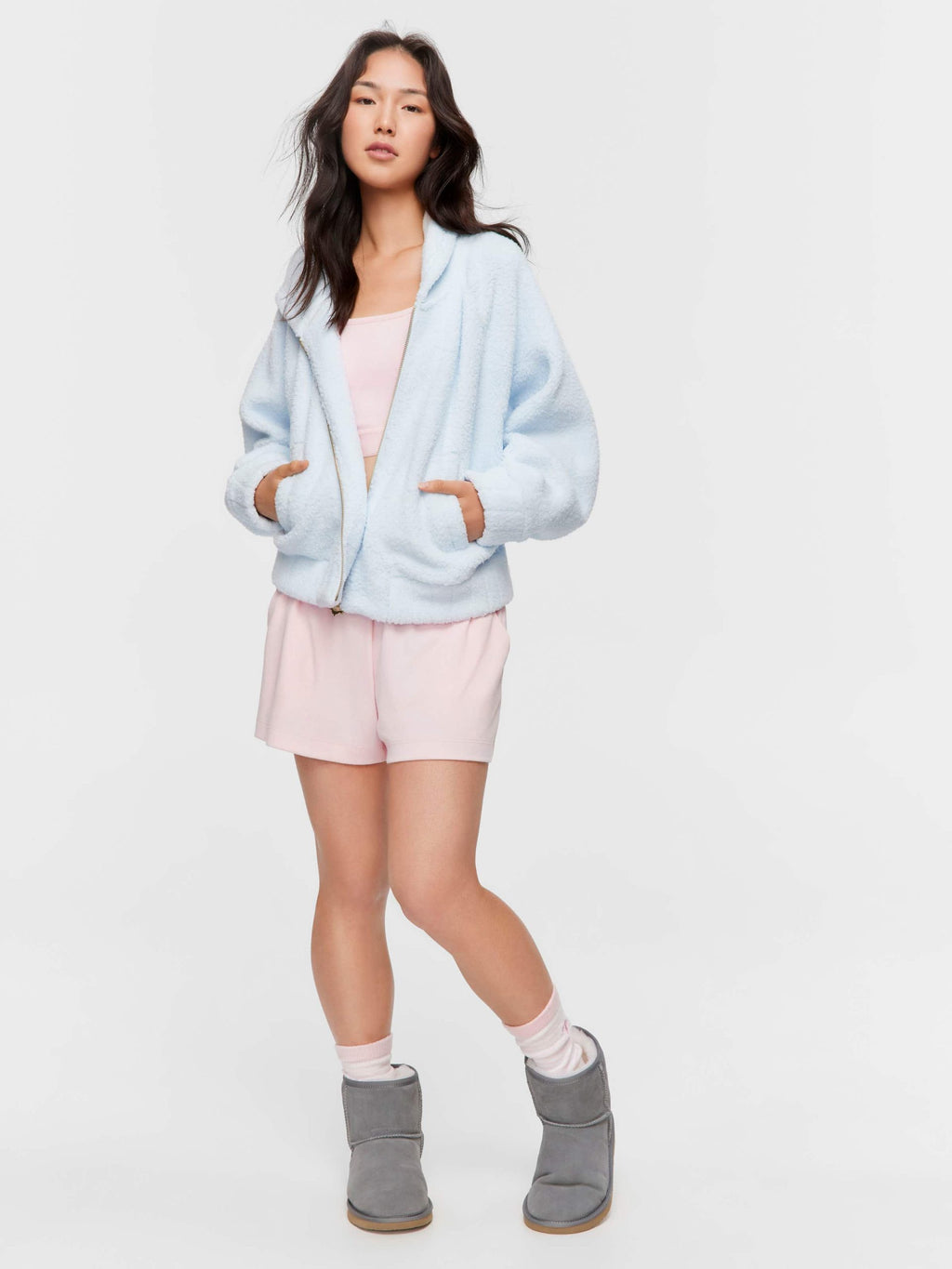 Blue Fleece Hooded Jacket paleblue
