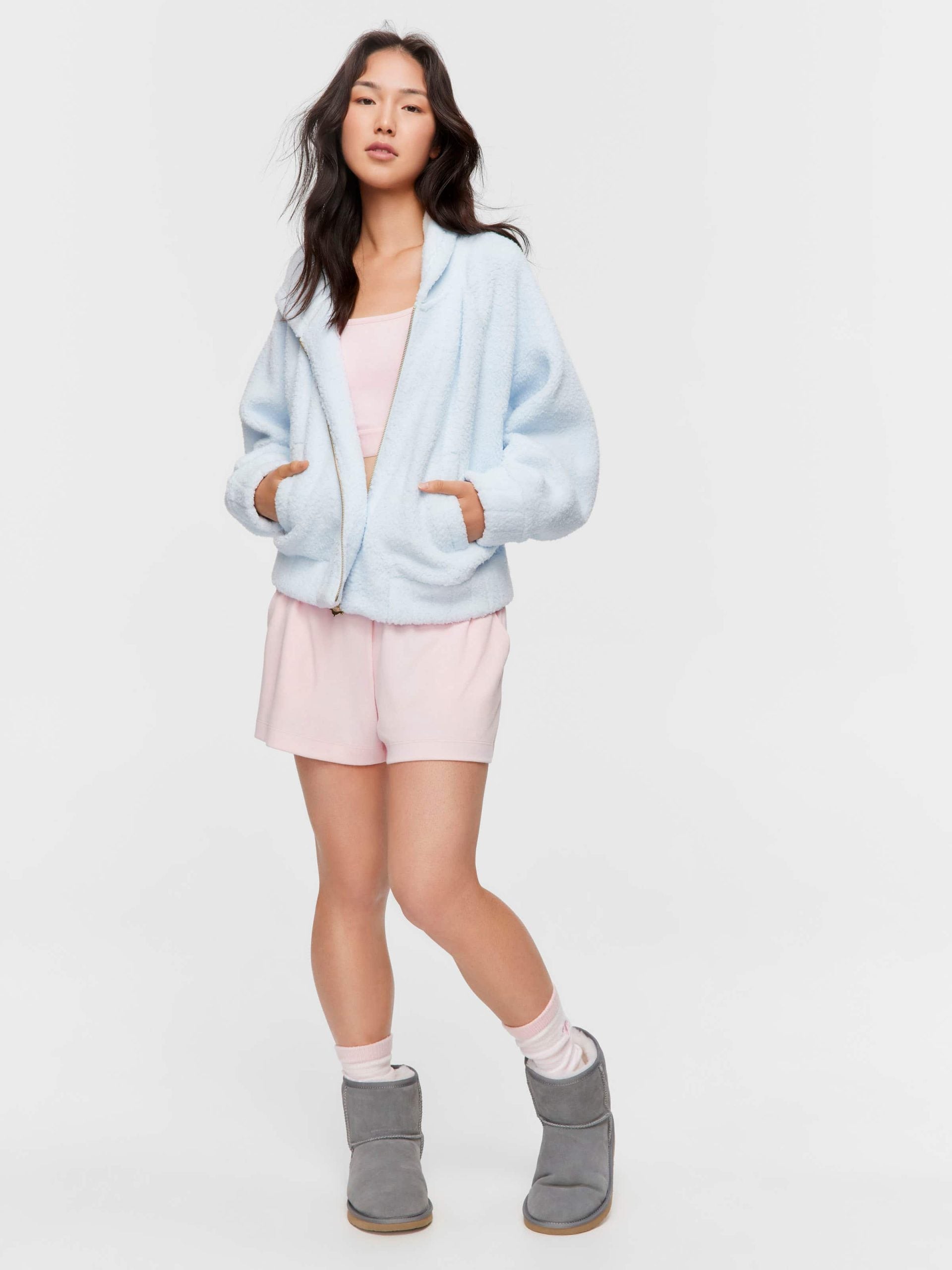 Blue Fleece Hooded Jacket paleblue