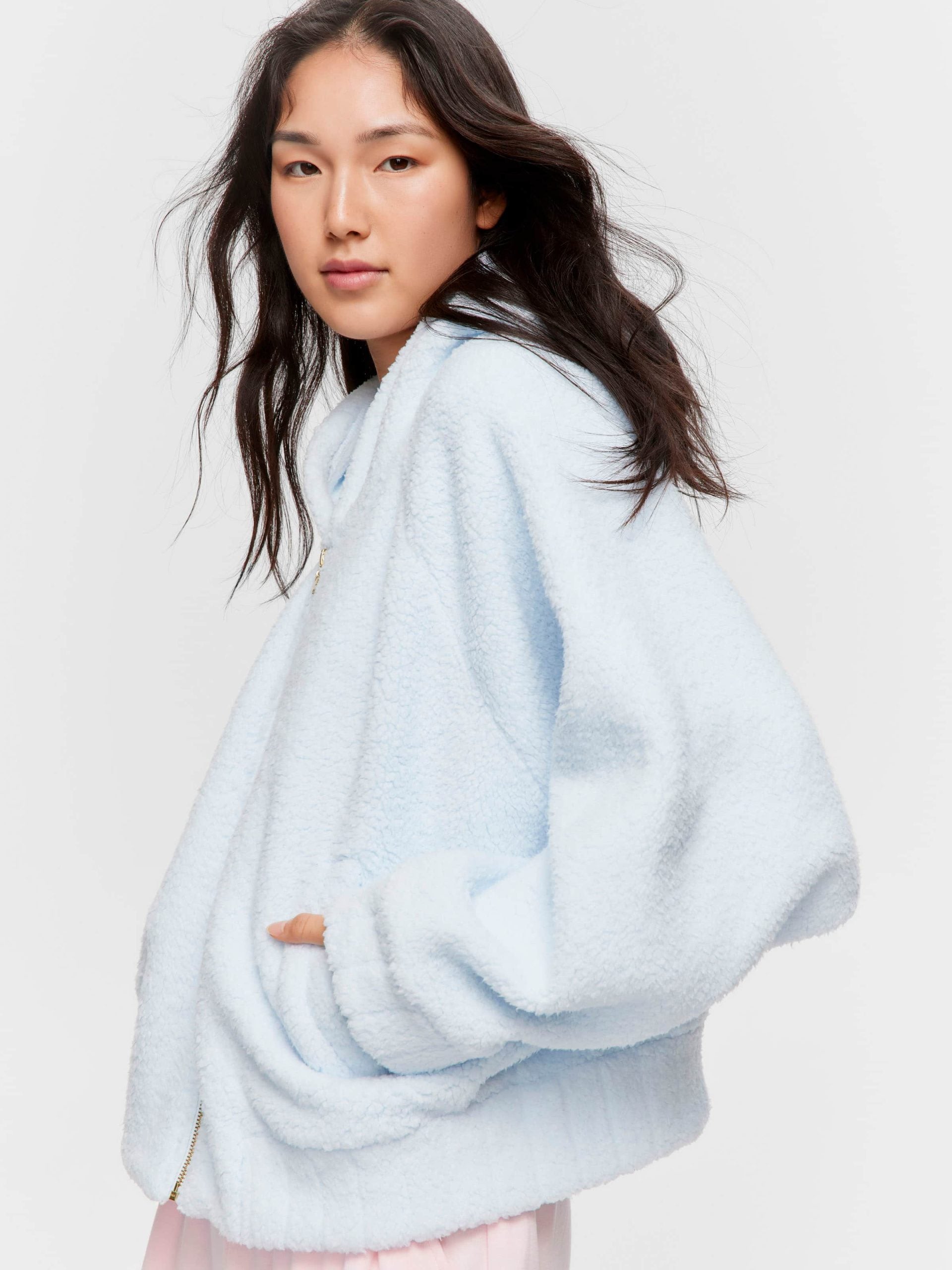 Blue Fleece Hooded Jacket paleblue