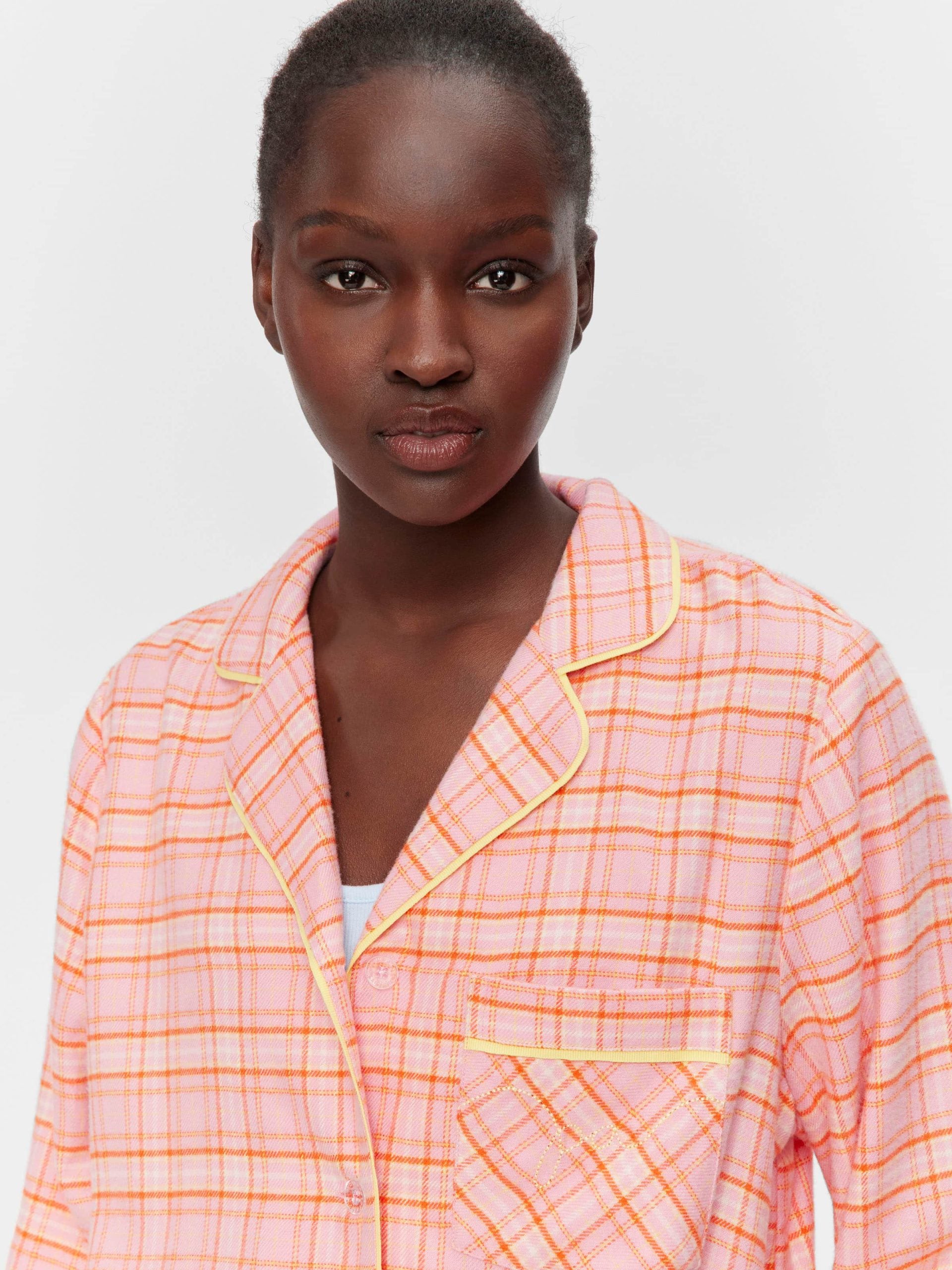 Pink &amp; Yellow Check Bamboo Flannelette Classic Pj Set Multi