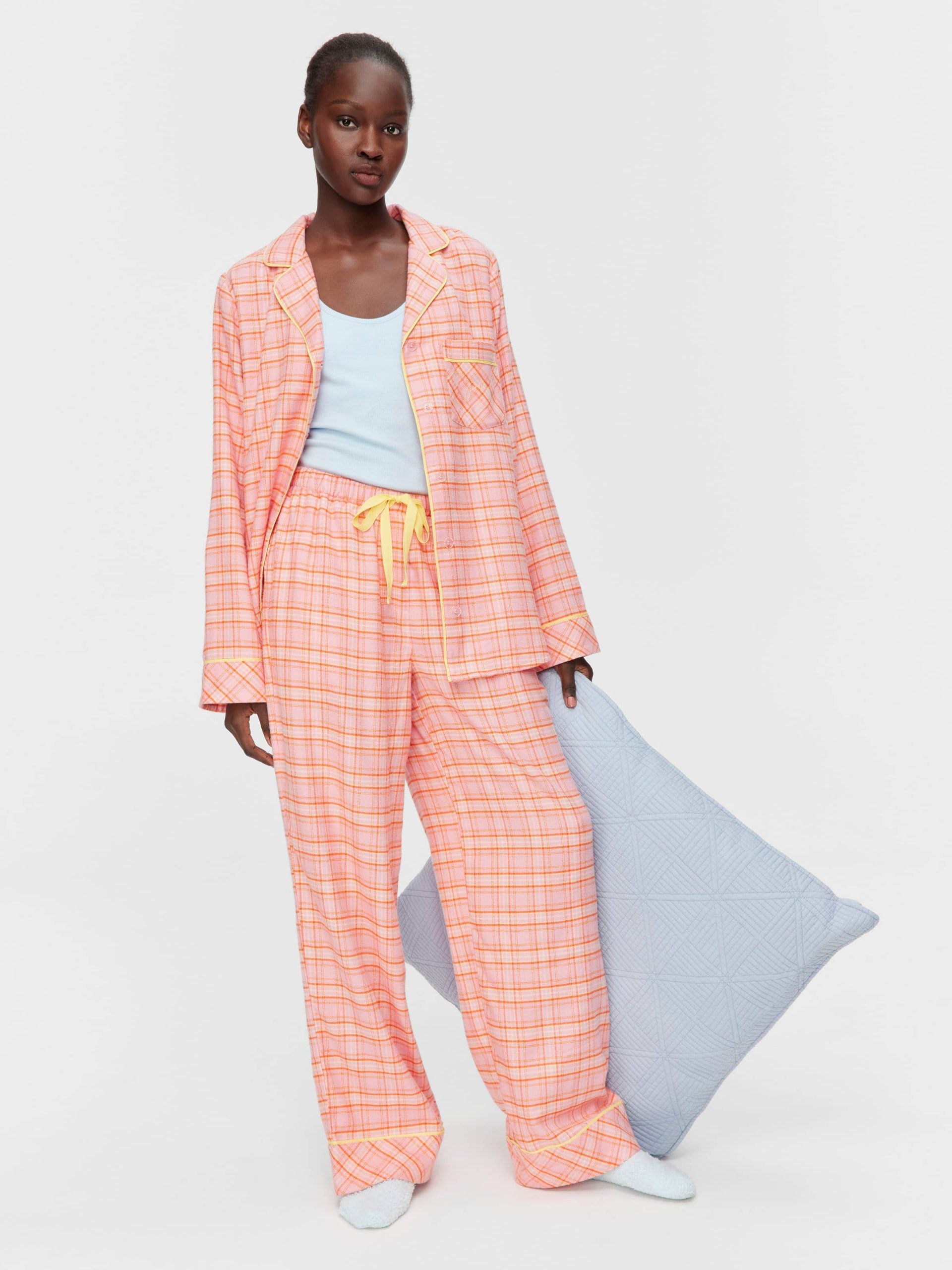 Pink &amp; Yellow Check Bamboo Flannelette Classic Pj Set Multi