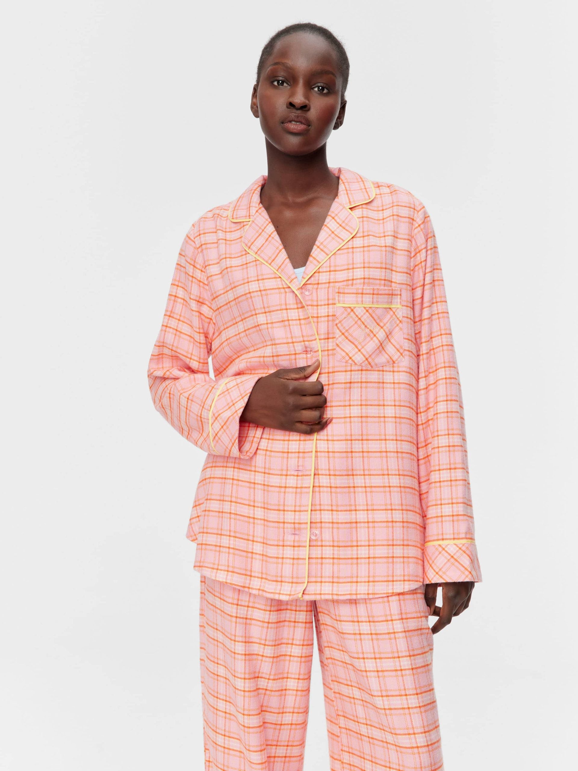 Pink &amp; Yellow Check Bamboo Flannelette Classic Pj Set Multi