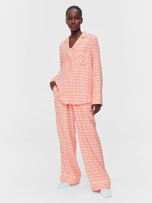 Pink &amp; Yellow Check Bamboo Flannelette Classic Pj Set Multi