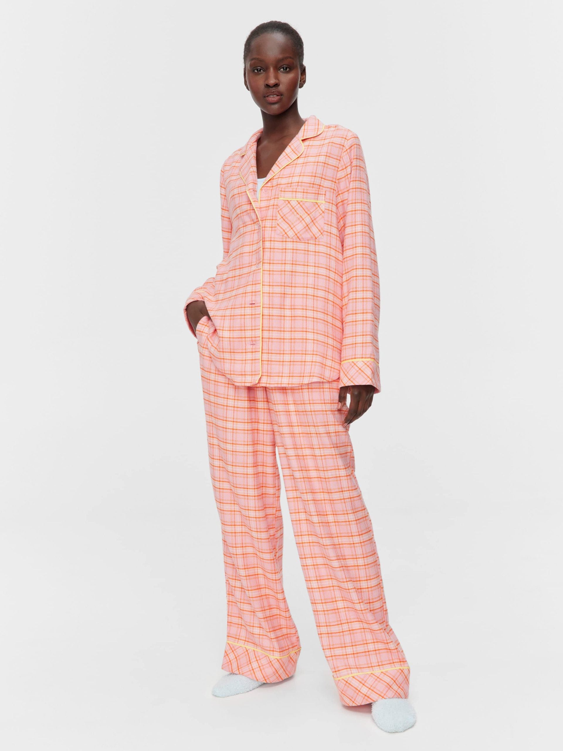 Pink &amp; Yellow Check Bamboo Flannelette Classic Pj Set Multi