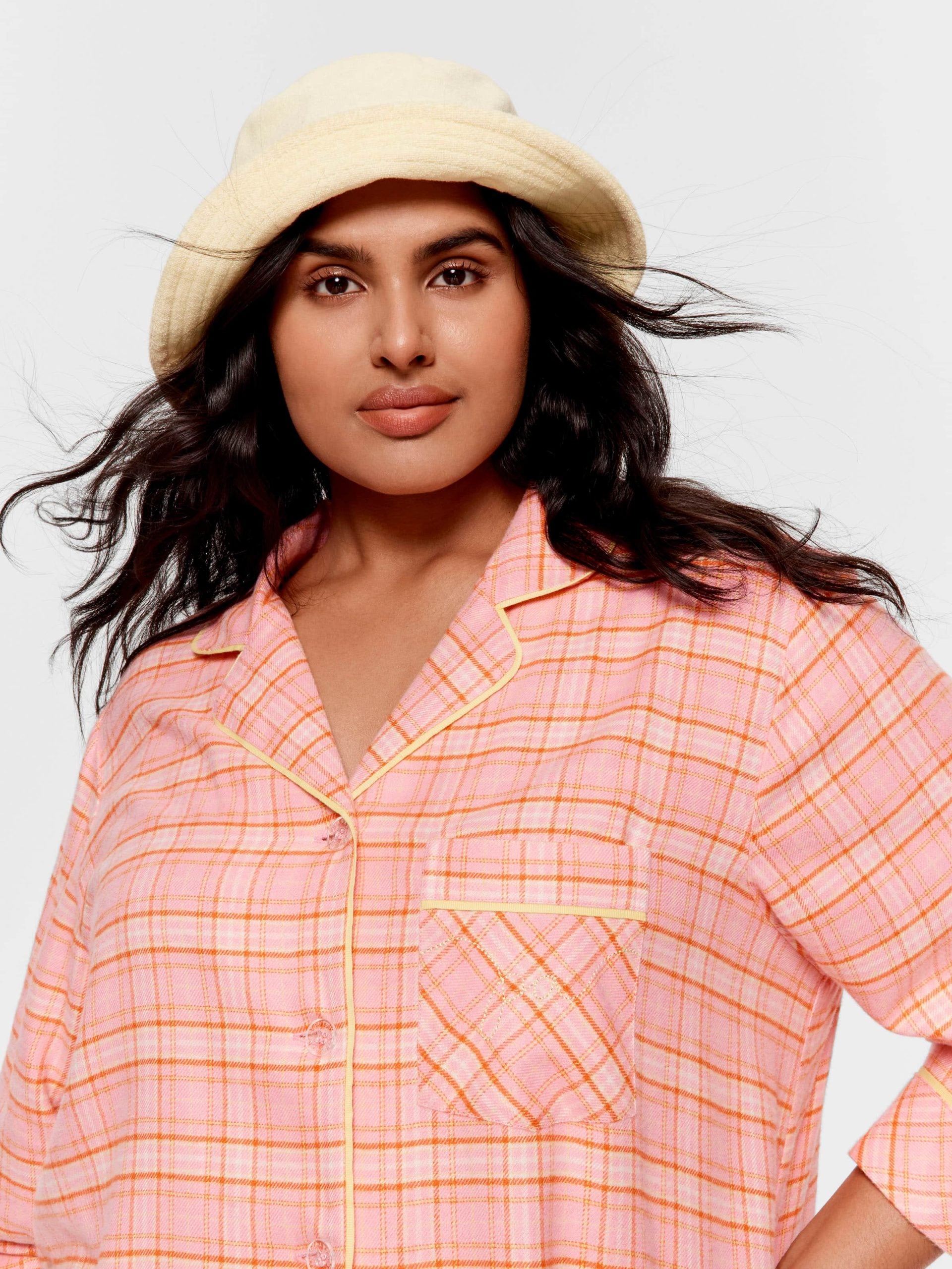 P.A. Plus Pink &amp; Yellow Check Bamboo Flannelette Classic Pj Set Multi