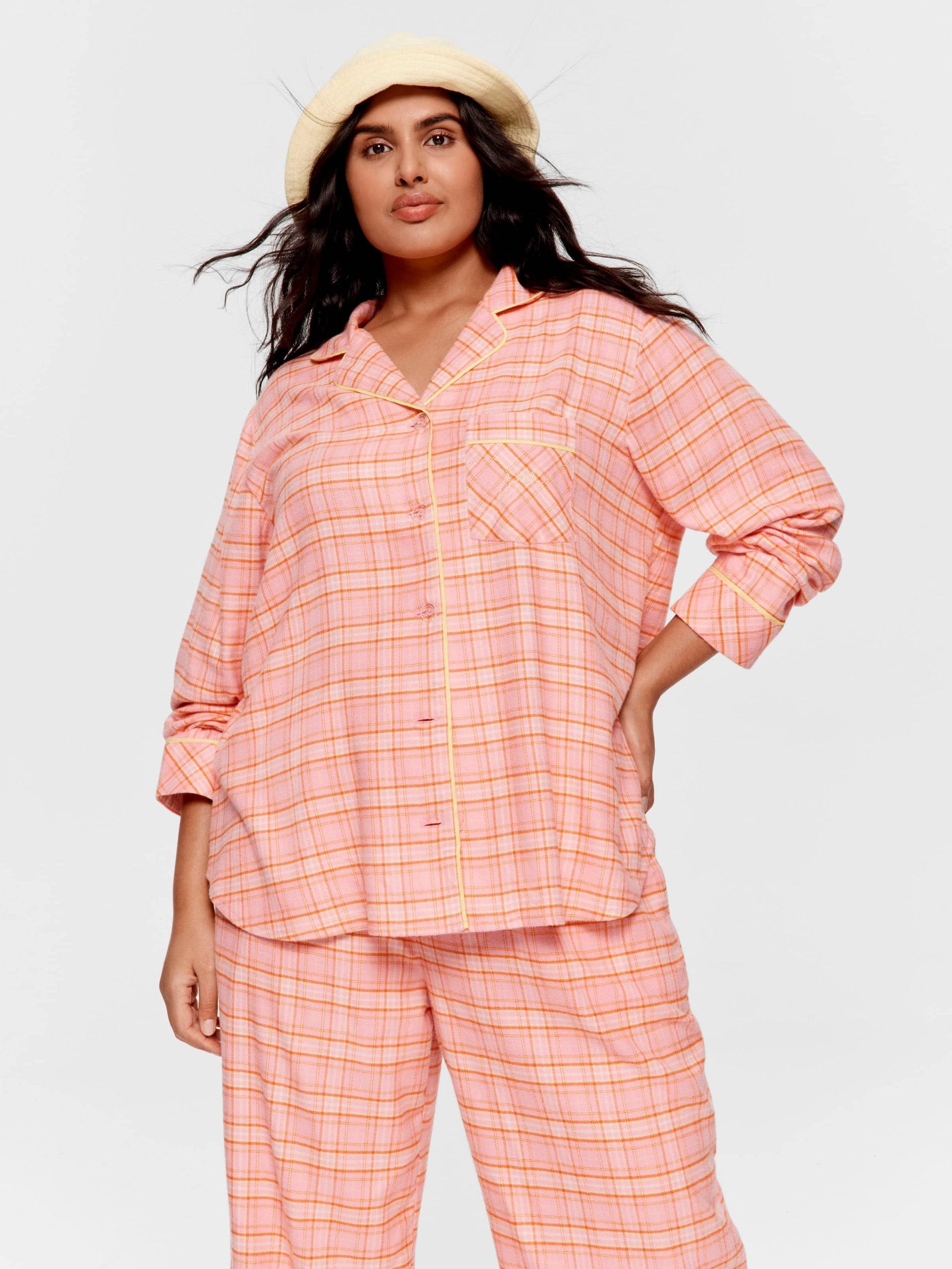 P.A. Plus Pink &amp; Yellow Check Bamboo Flannelette Classic Pj Set Multi
