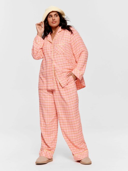 P.A. Plus Pink &amp; Yellow Check Bamboo Flannelette Classic Pj Set Multi