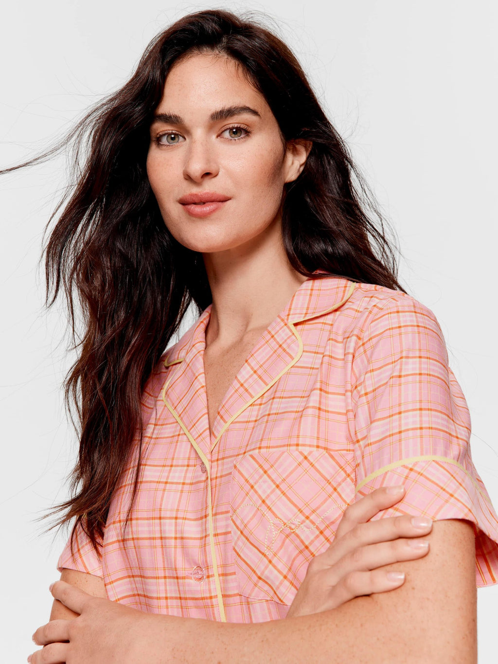 Pink &amp; Yellow Check 100% Cotton 3/4 Pj Set Multi