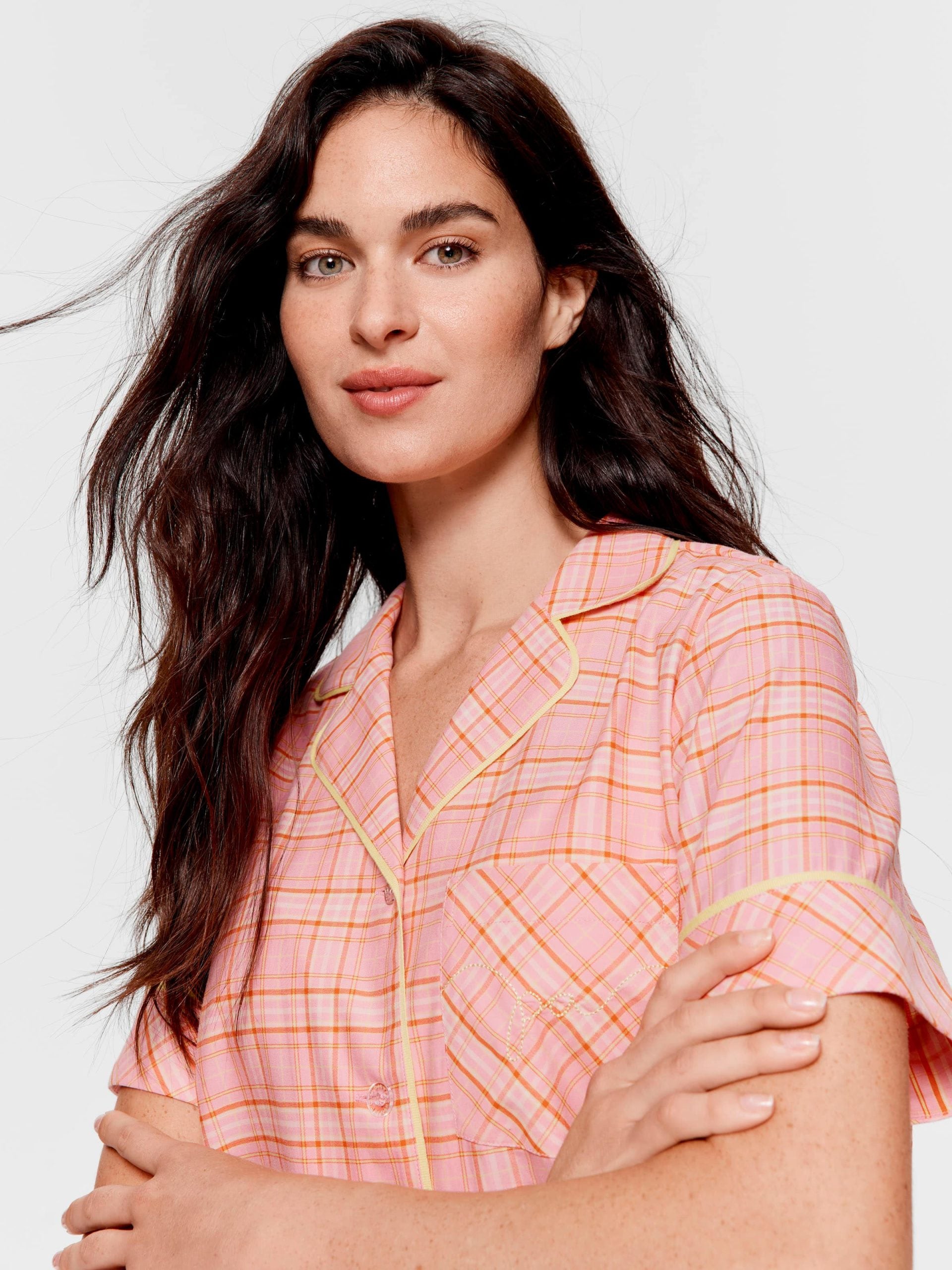 Pink &amp; Yellow Check 100% Cotton 3/4 Pj Set Multi