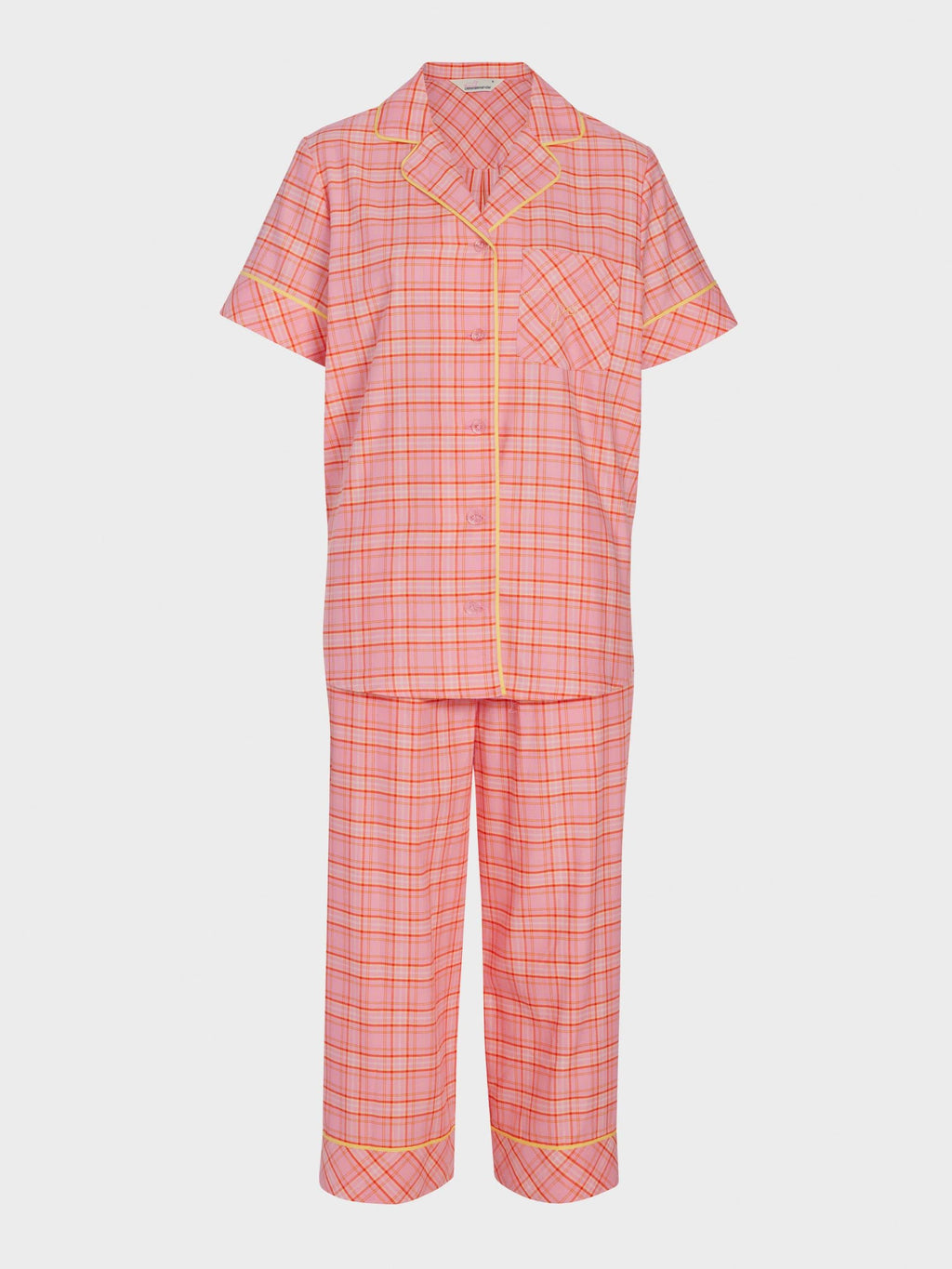 Pink &amp; Yellow Check 100% Cotton 3/4 Pj Set Multi