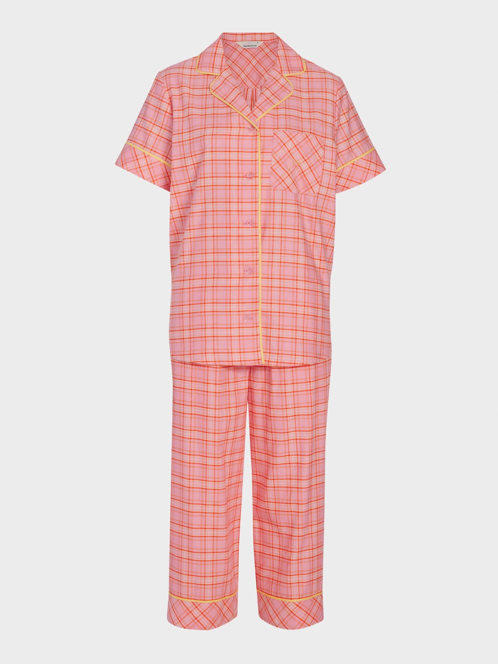 Pink &amp; Yellow Check 100% Cotton 3/4 Pj Set Multi