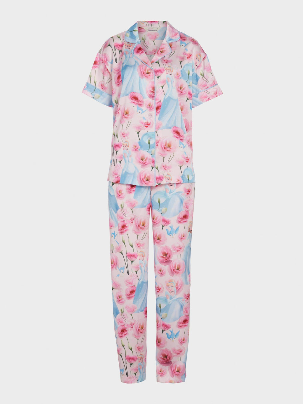 Disney Cinderella Rose Satin Short Sleeve &amp; Pant Pj Set Multi