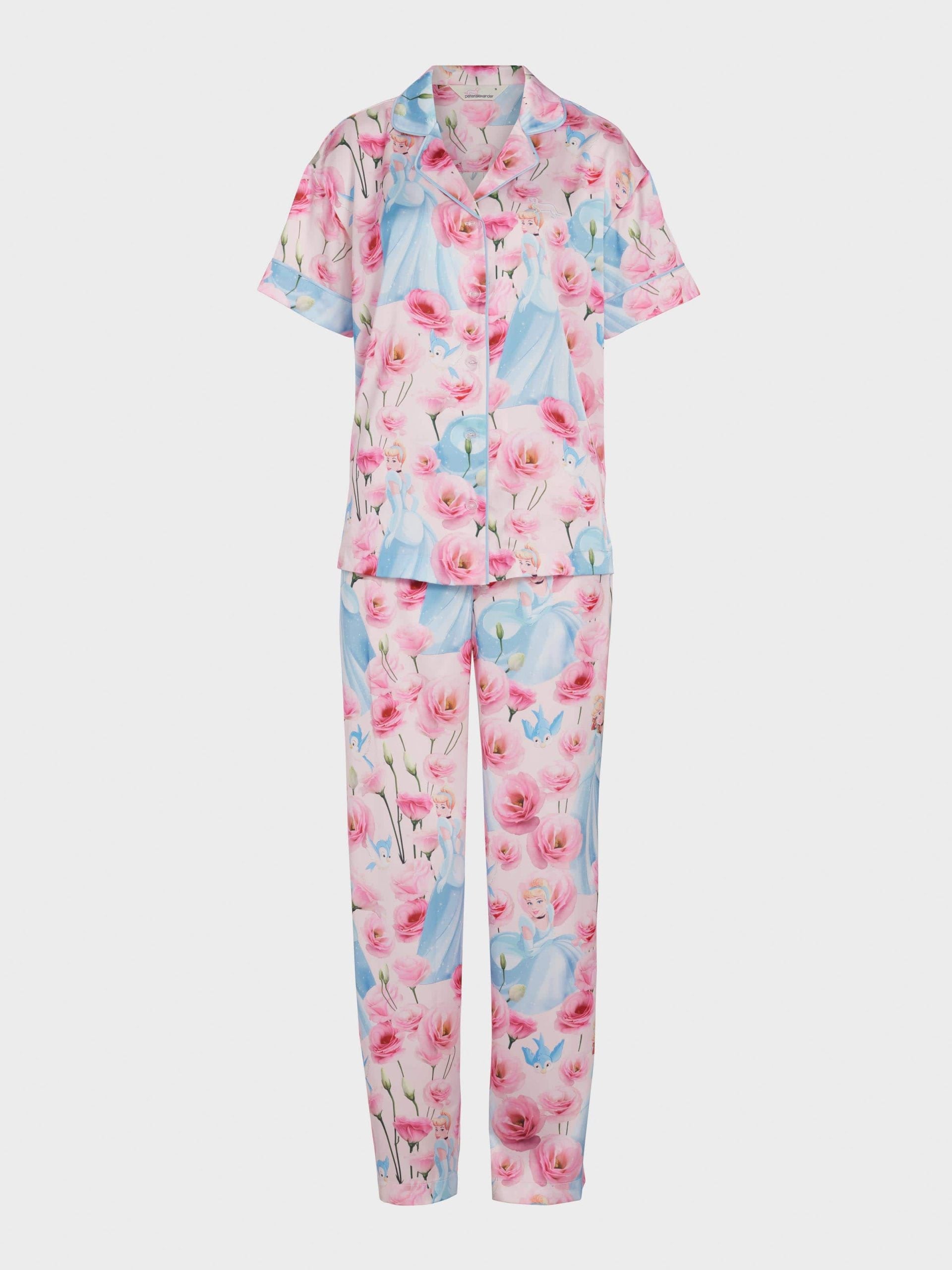 Disney Cinderella Rose Satin Short Sleeve &amp; Pant Pj Set Multi